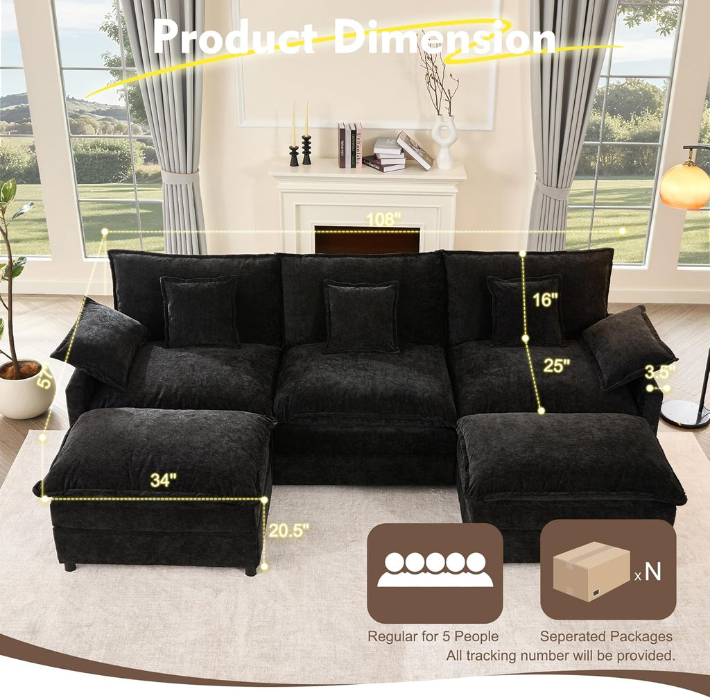 108 Inch U Shape Sofa Sectional Sofa Comfortable Cloud Sofa with Removable Footstool wourant