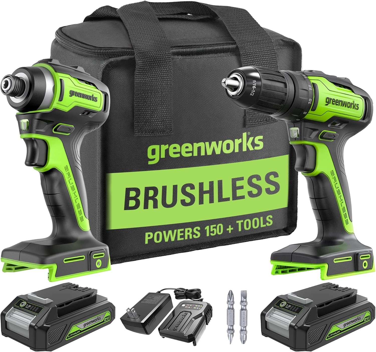 24V Brushless Cordless Drill and Impact Driver,Power Tool Combo Kit Included 1/2”Drill & 1/4”Hex Impact Driver and (2) Batteries, Fast Charger, 2 pcs Drill Bit Set & Bag wourant