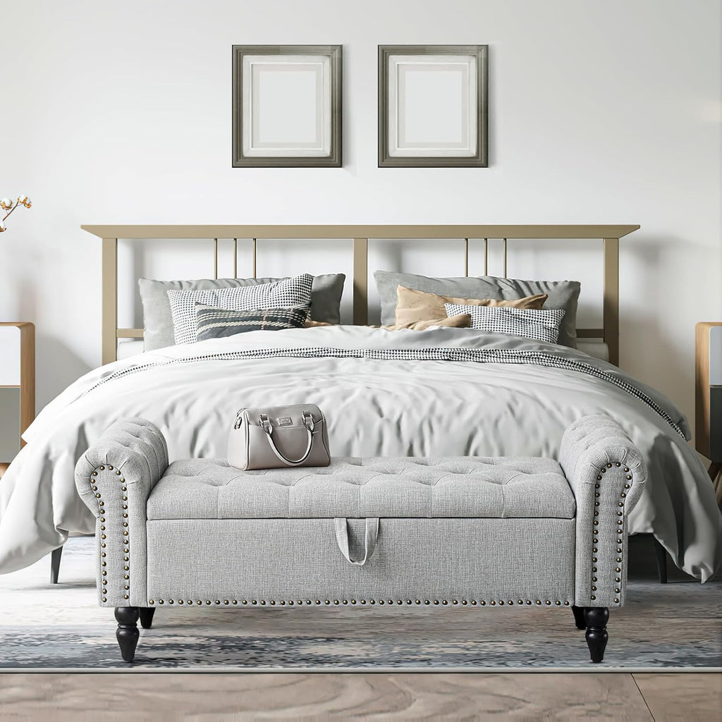 Furniliving Modern Storage Ottoman Bench, Sherpa Ottoman End of Bed Bench with Solid Wood Legs Upholstered Ottoman Benches with Storage Indoor Bench wourant