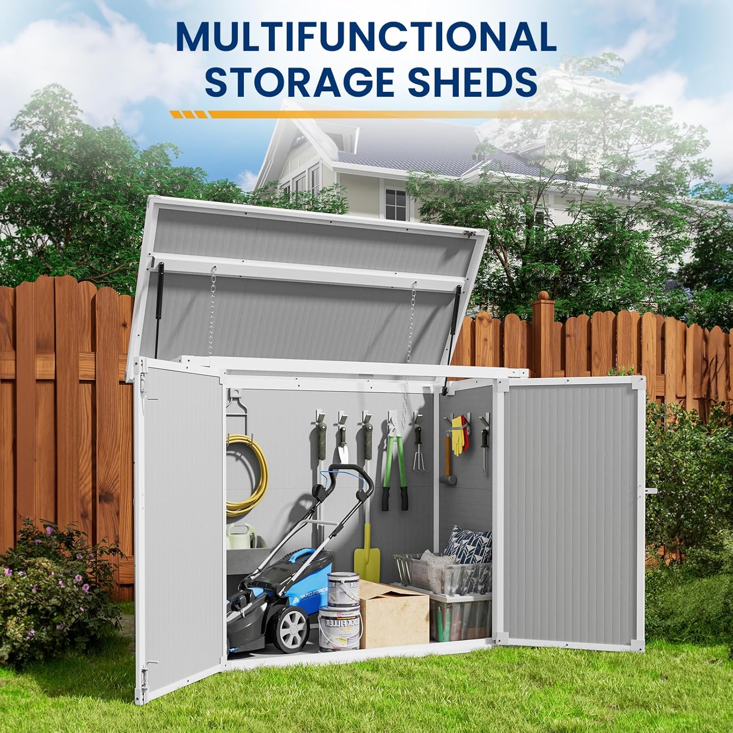 Amopatio 41 Cu Ft Horizontal Outdoor Storage Shed Resin Trash Can Storage Resin Shed wourant