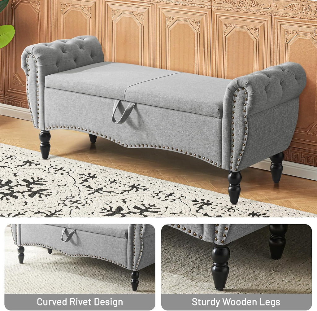 Furniliving Modern Storage Ottoman Bench, Sherpa Ottoman End of Bed Bench with Solid Wood Legs Upholstered Ottoman Benches with Storage Indoor Bench wourant