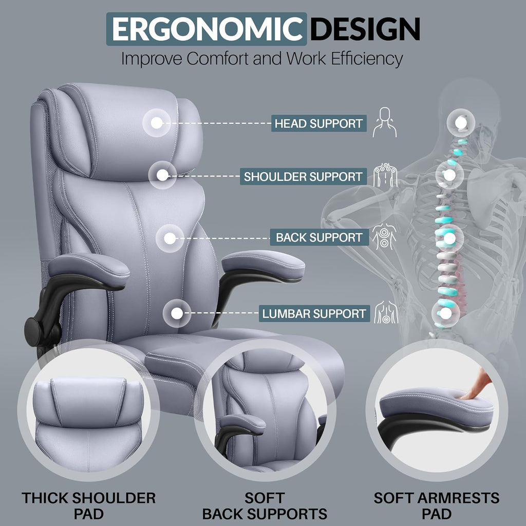 Office Chair Large High-Foot Computer Desk Chair, Breathable Leather Chair Lumbar Support Rotating Computer Chair wourant