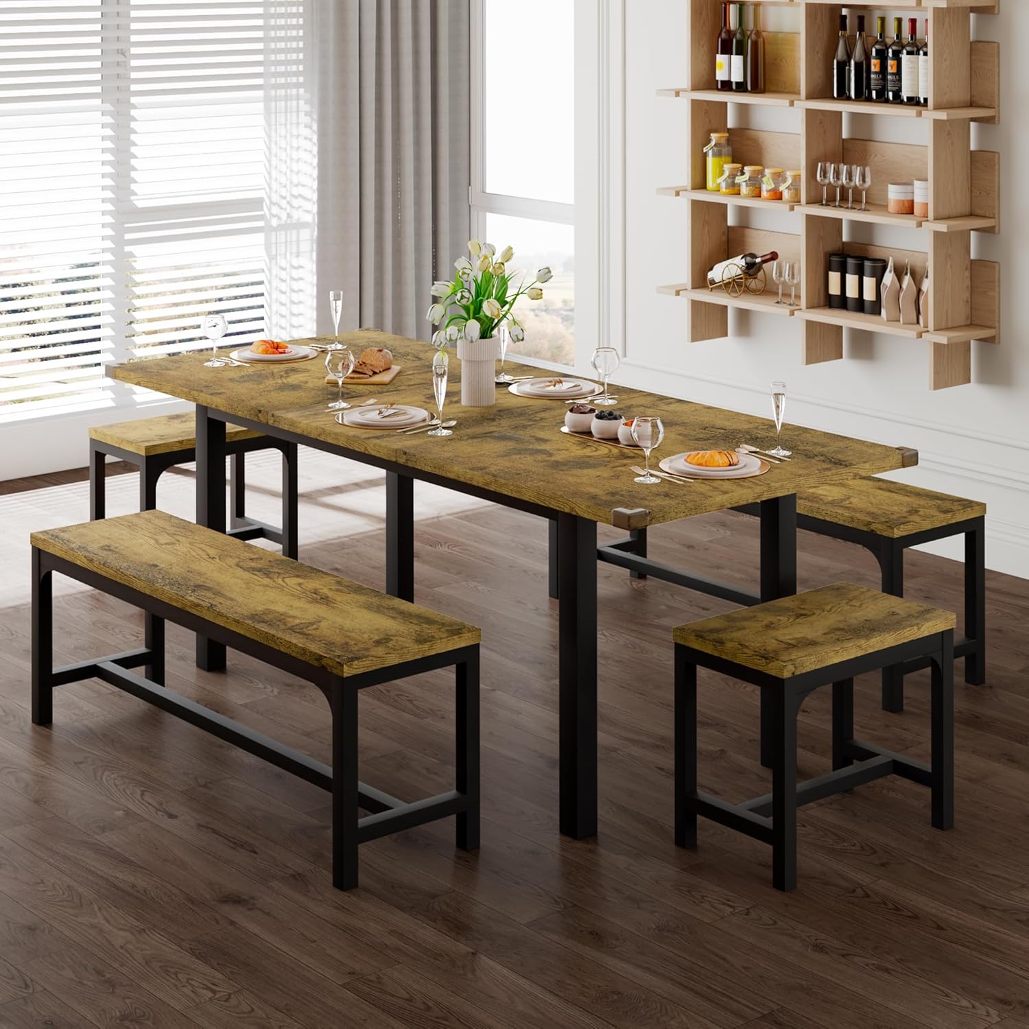 Feonase 5 Piece Dining Table Set for 4-8 People 63" Large Extendable Kitchen Table Set wourant