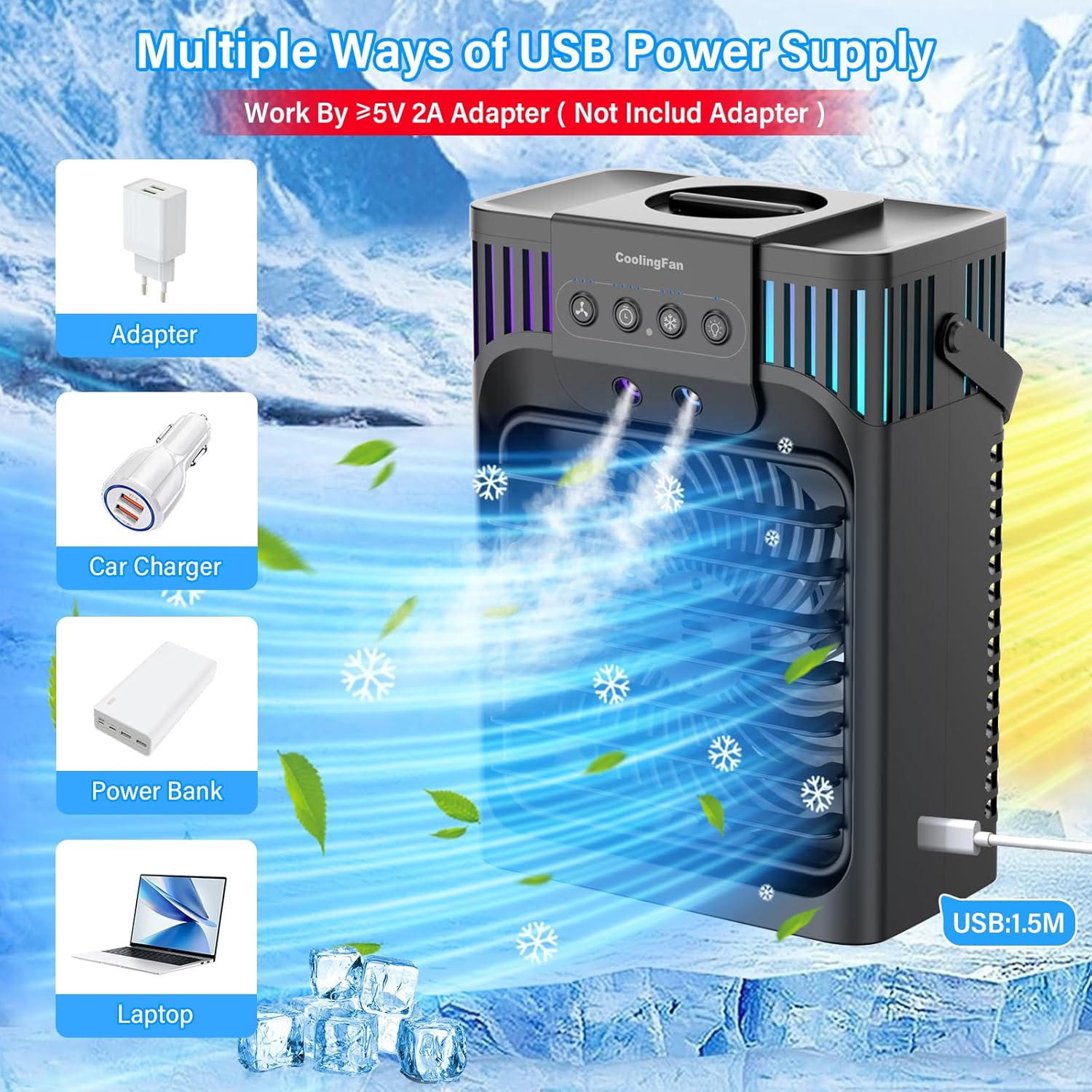 Portable Air Conditioners,4-in-1 Evaporative Air Cooler with 3 Speeds, 3 Modes & 7 LED Light Cooling Fan with Remote, 2-8H Timer, 1200ML Personal Mini Air Conditioner for Bedroom and Office wourant