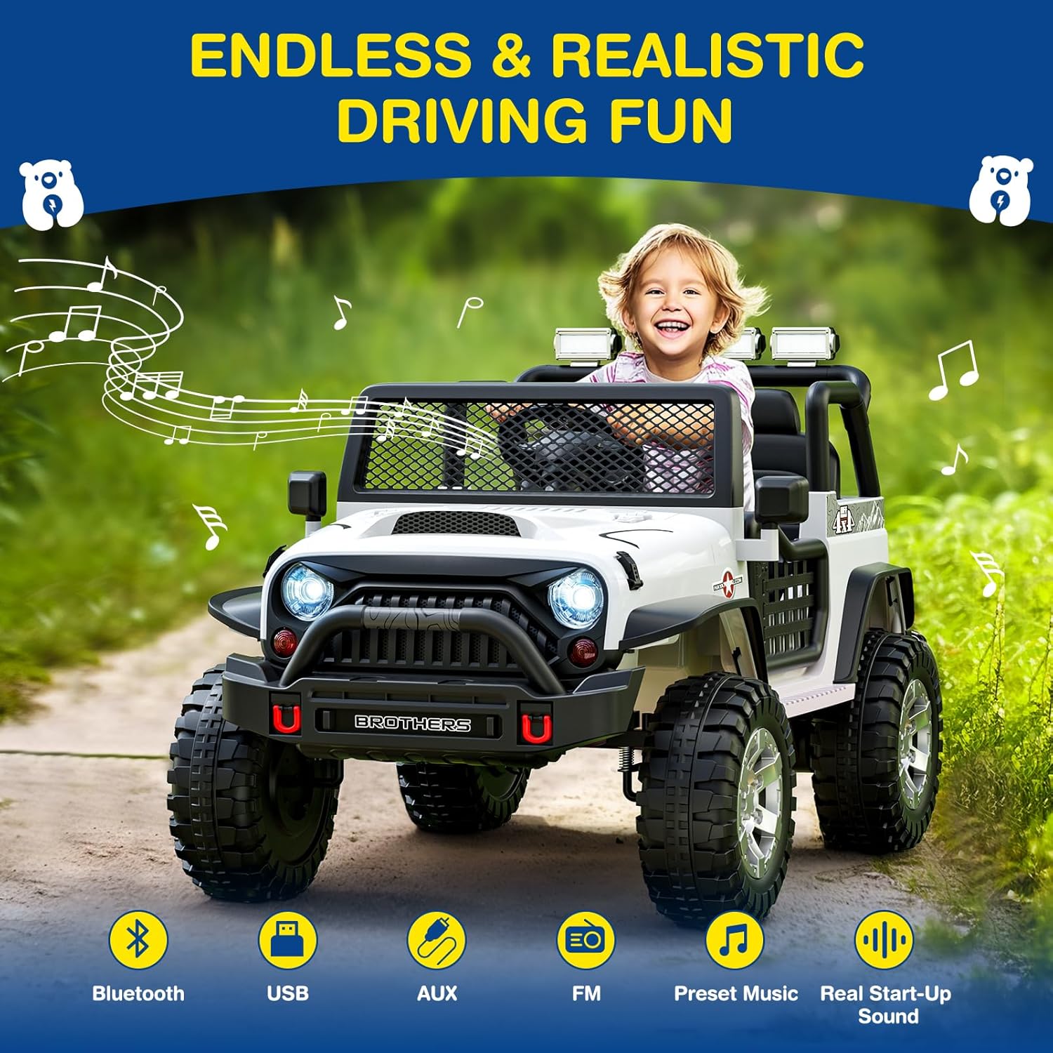 L8 Ride On Car, 2 Seater, 12V Kids Electric Car w/Remote Control, 4-Wheel Suspension, Bluetooth Speaker, Multi Music Modes, 3 Speeds, LED Lights, Xmas & Birthday Gift Ideas for Kids Ages 3+ wourant