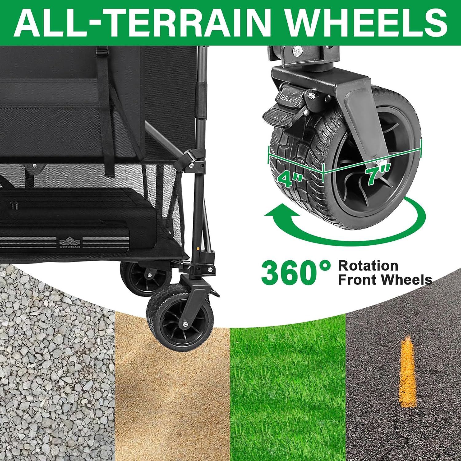Double Decker Wagon 600lb Capacity & 400L Collapsible Sports Wagon with Big Wheels 54" Extended Utility Folding Cart wourant
