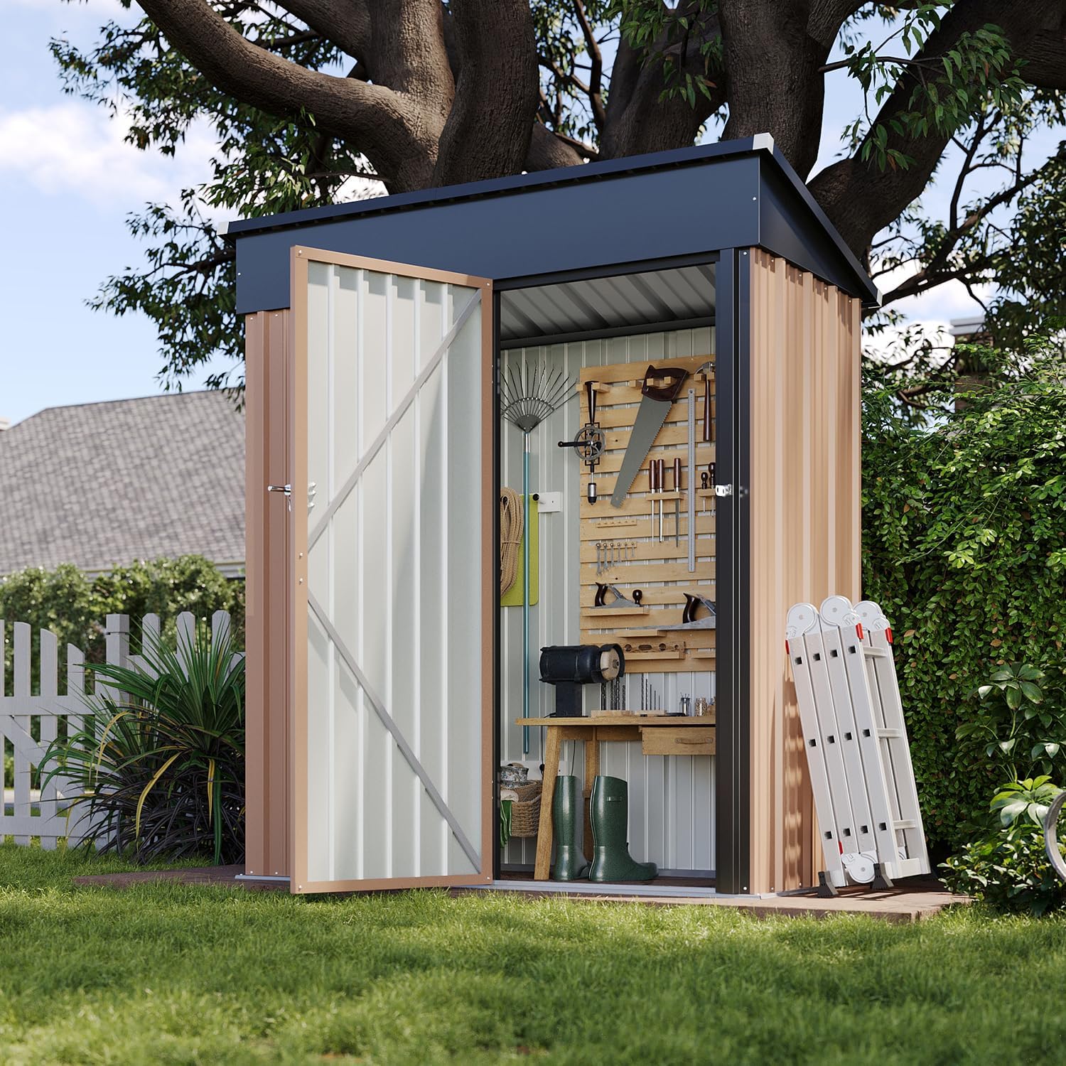 Aoxun 6.2x4ft Shed Outdoor Storage Shed with Lockable Door Metal Garden Tool Shed wourant