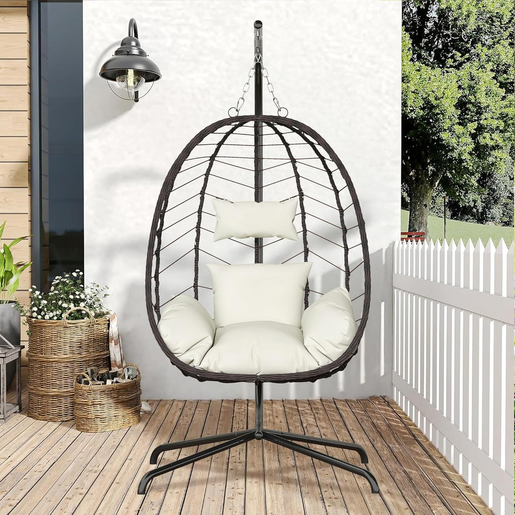 Hanging Egg Chair with Stand Swinging Egg Chair Outdoor Hanging Basket Chair with Cushion wourant
