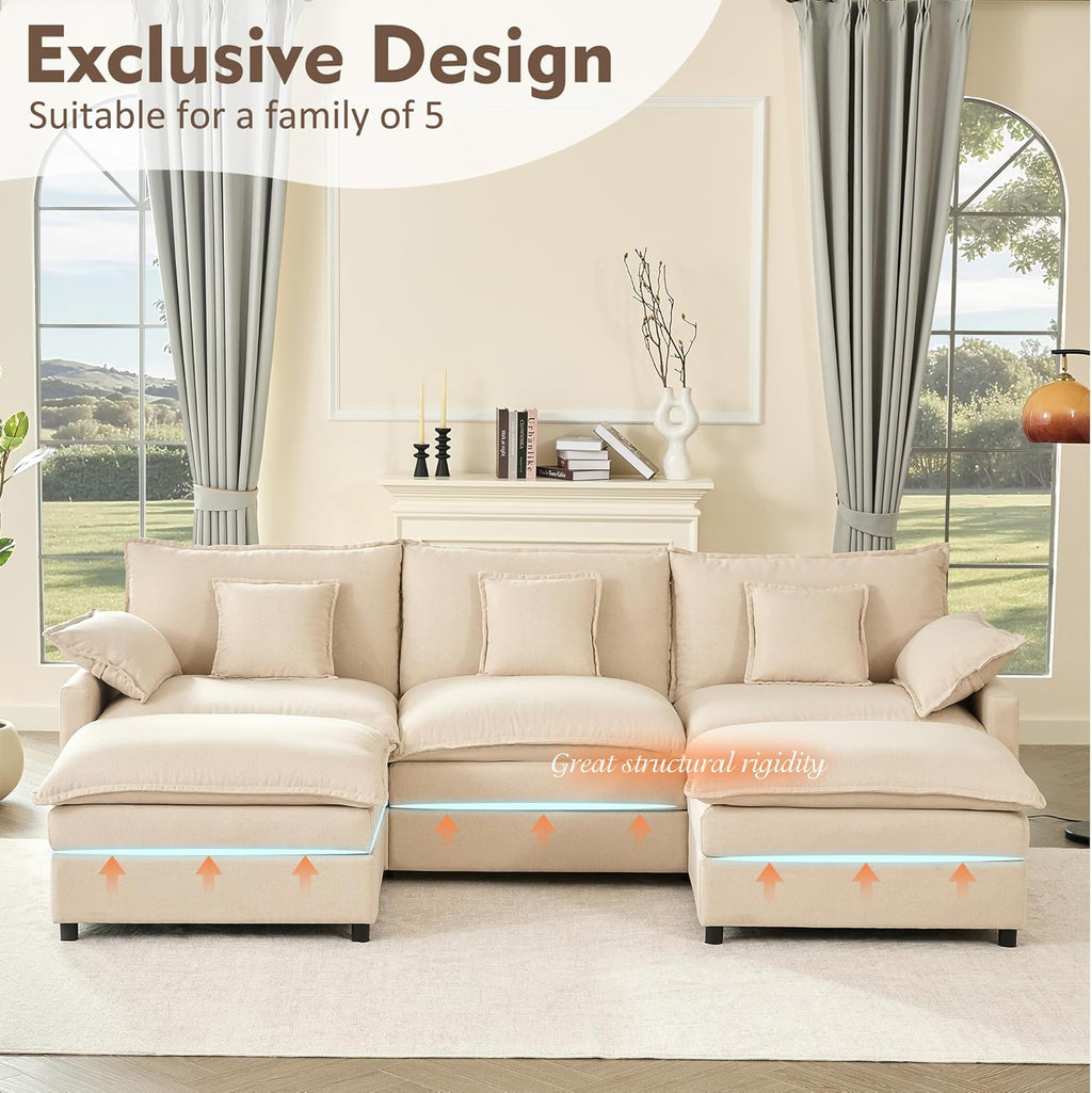 108 Inch U Shape Sofa Sectional Sofa Comfortable Cloud Sofa with Removable Footstool wourant