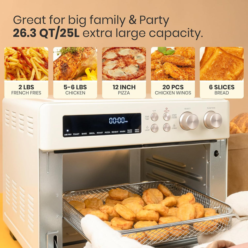 Infrared Heating Air Fryer Toaster Oven, Extra Large Countertop Convection Oven 10-in-1 Combo, 6-Slice Toast, Enamel Baking Pan Easy Clean with Recipe Book, Black Matte Stainless Steel wourant