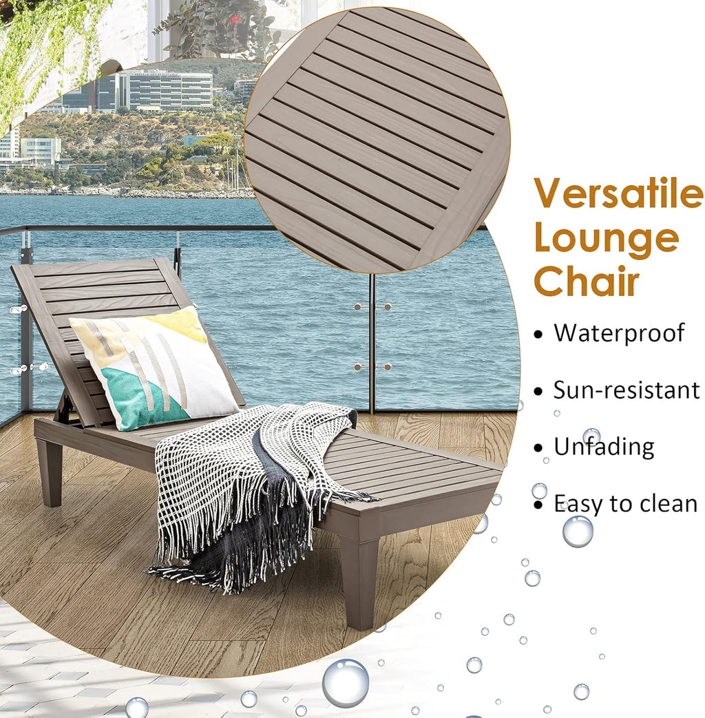 Outdoor Chaise Lounge Chair, Lightweight Patio Lounge Recliner Chair with Adjustable Backrest, 5 Reclining Positions Chaise Lounger for Patio, Beach, Balcony, Poolside, Backyard (1, Black) wourant