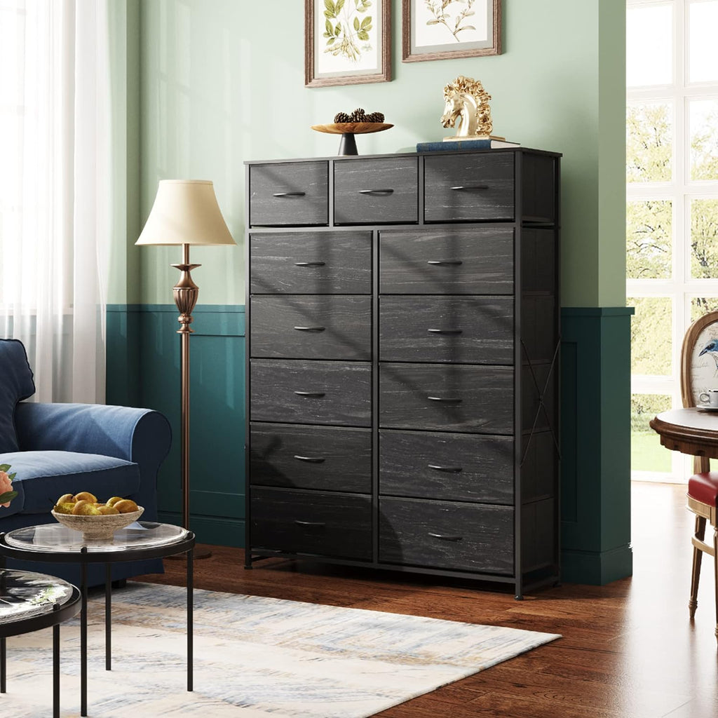 WLIVE Storage Organizer Unit with 13 Fabric Bins, Storage Drawers Organizer with Steel Frame, Tall Storage Tower Organizaton for Living Room, Hallway, Office, Charcoal Black wourant