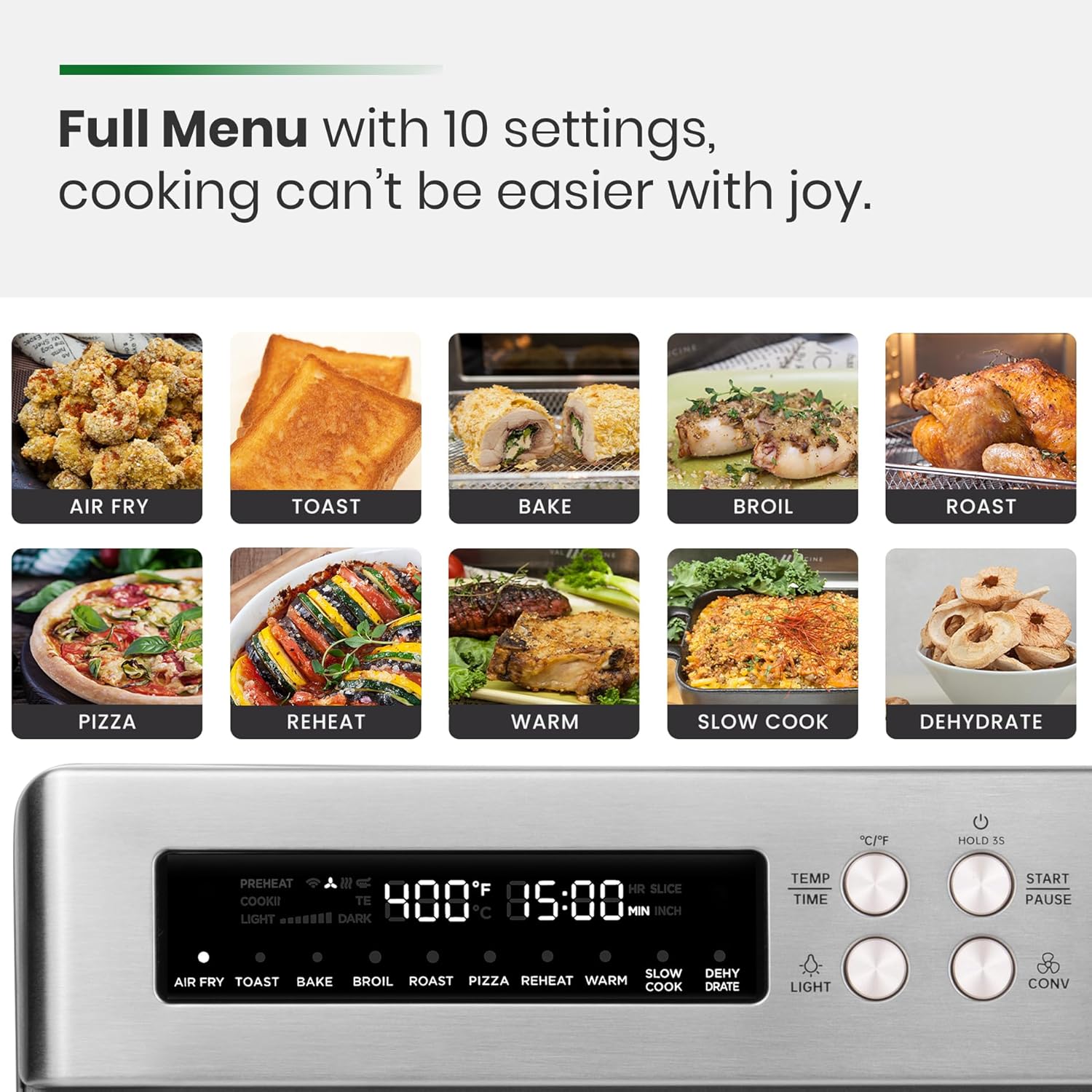 Infrared Heating Air Fryer Toaster Oven, Extra Large Countertop Convection Oven 10-in-1 Combo, 6-Slice Toast, Enamel Baking Pan Easy Clean with Recipe Book, Black Matte Stainless Steel wourant