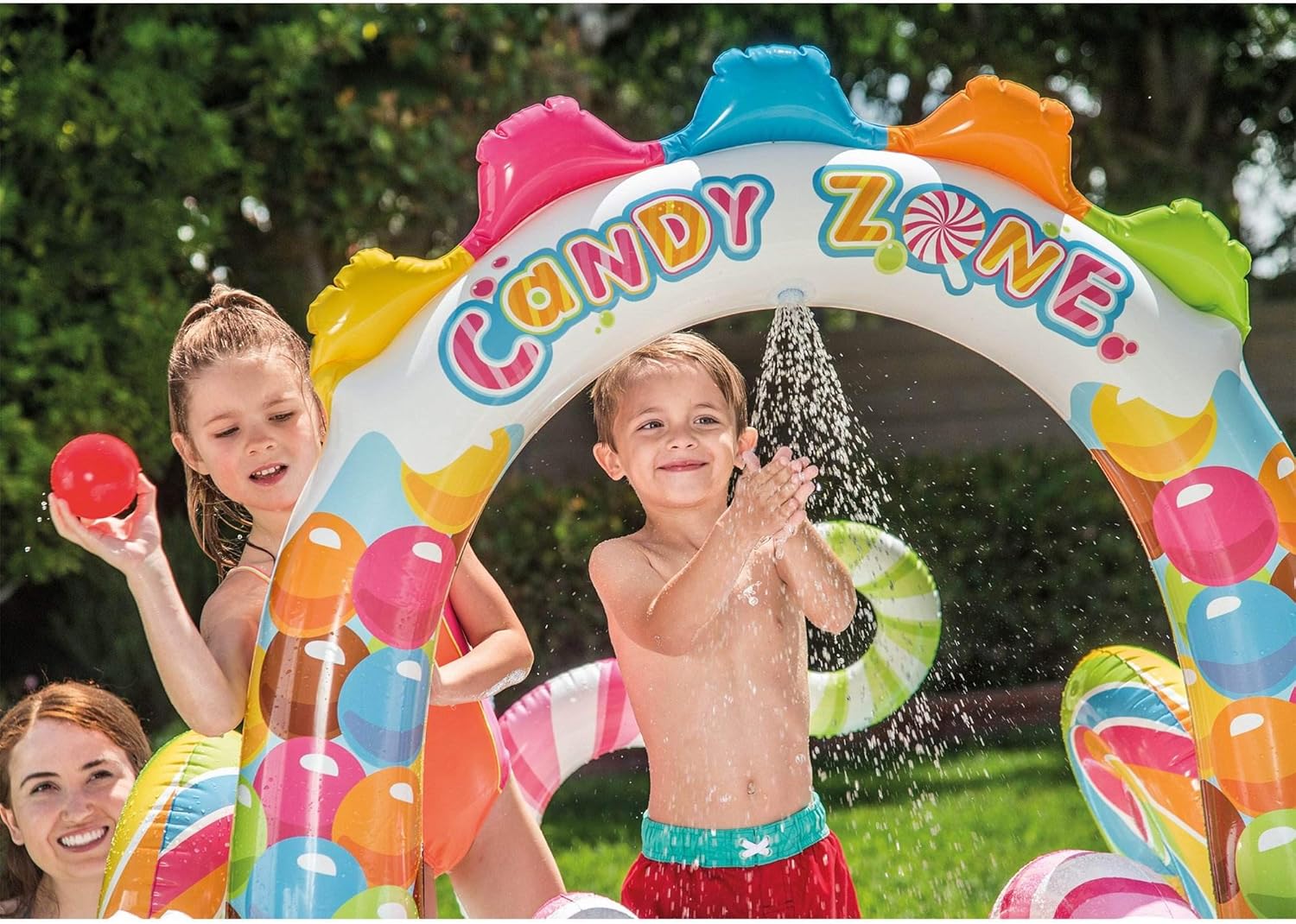 Intex 96" x 78" x 28" Inflatable Jungle Adventure Play Center Spray Kiddie Pool - Backyard Kids Water Slide, Outdoor Blow-Up Splash Pad for Toddlers wourant