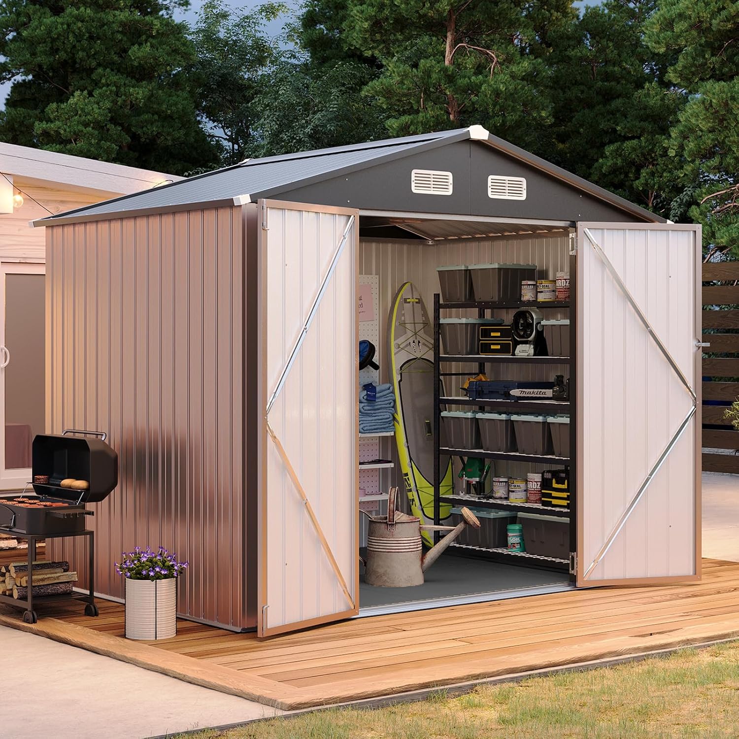 Aoxun 7.4x5.3FT Shed with Floor Galvanized Steel Outdoor Storage Shed Metal Garden Shed wourant