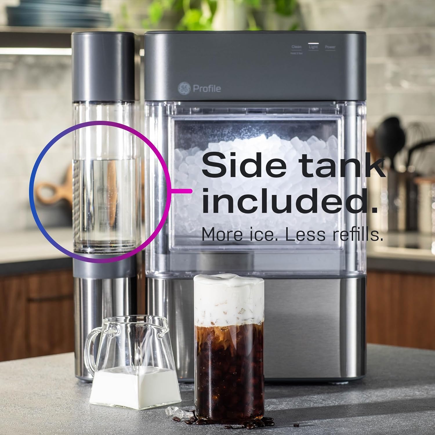 GE Profile Opal 2.0 with 0.75 Gallon Tank, Chewable Crunchable Countertop Nugget Ice Maker, Scoop included, 38 lbs in 24 hours, Pellet Ice Machine with WiFi & Smart Connected, Stainless Steel wourant