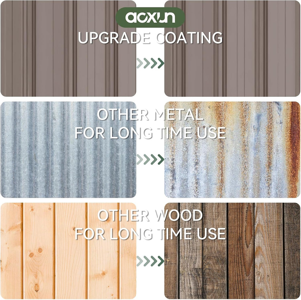 Aoxun 12x10 FT Shed Metal Outdoor Waterproof Storage Shed Steel Utility Garden Tool Shed with Door & Lock Outdoor Storage for Garden Patio Lawn Poolside, Brown wourant