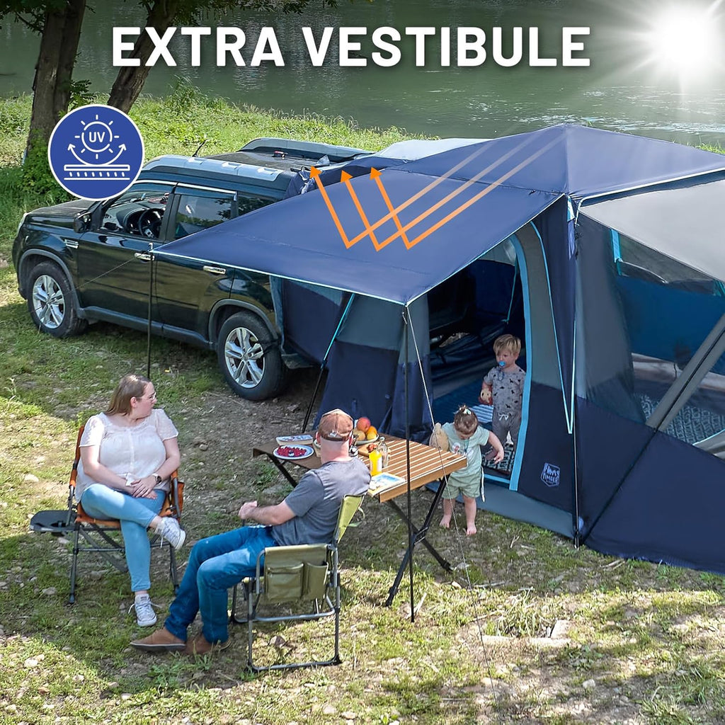 TIMBER RIDGE 5-9 Person SUV Tent with Screen Porch and Awning for Family Camping, Weather Resistant and Portable Van or Car Tent, Includes Rainfly and Storage Bag, 13' W X 10' L X 7.1' H wourant