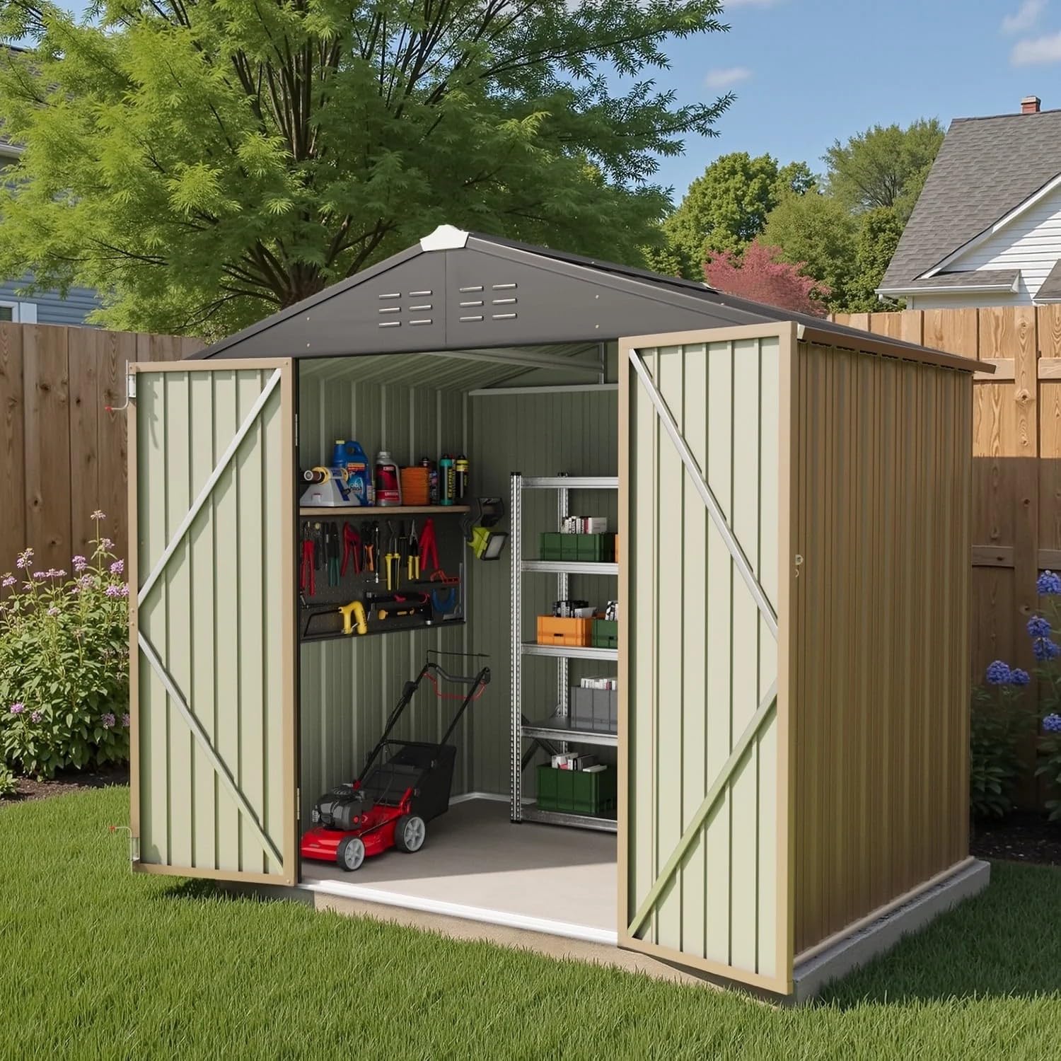 Greesum 6×4 FT Outdoor Storage Shed, Metal Patio Storage Shed with Lockable Door wourant