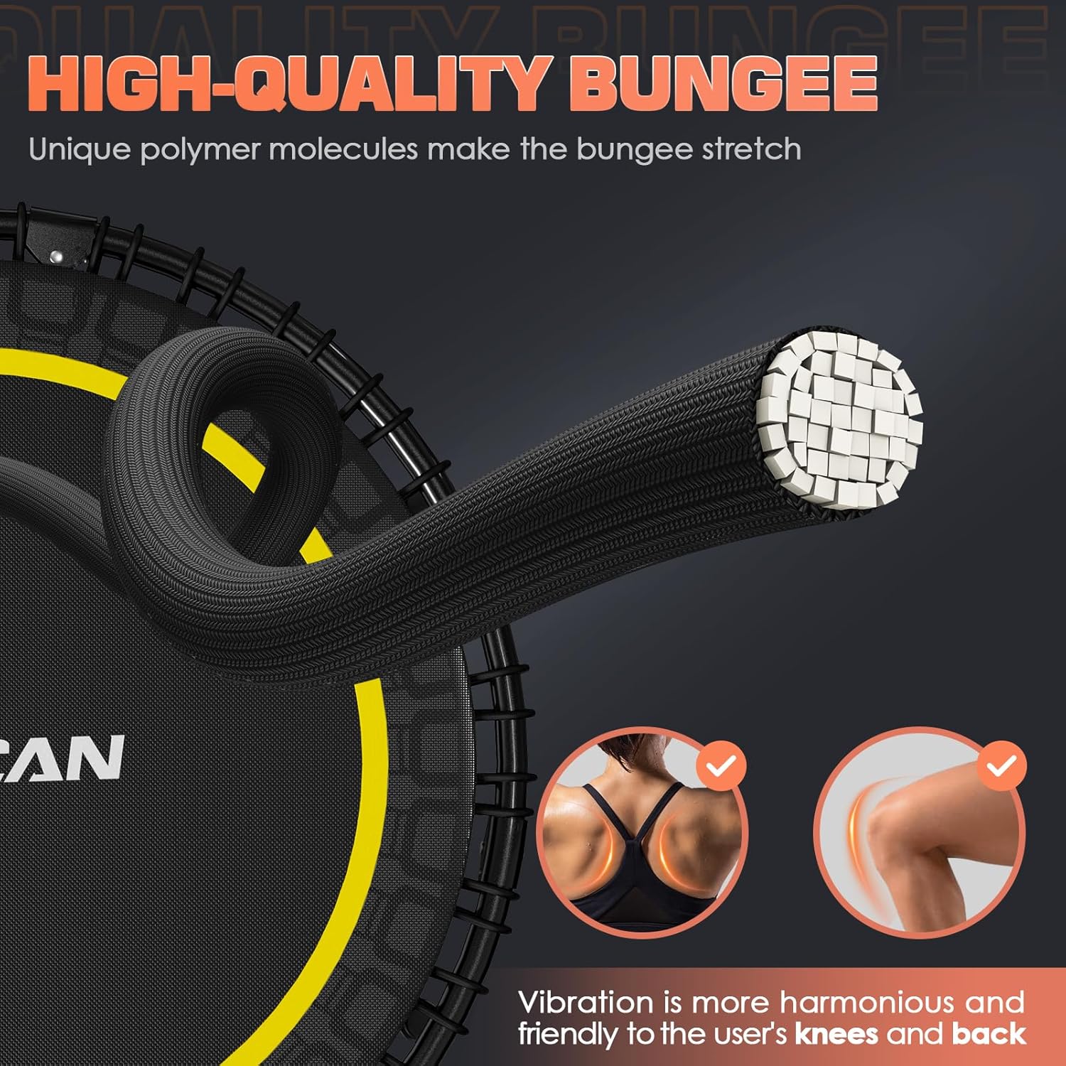 BCAN 450/550 LBS Foldable Mini Trampoline, 40"/48" Fitness Trampoline with Bungees, U Shape Adjustable Foam Handle, Stable & Quiet Exercise Rebounder for Adults Indoor/Outdoor Workout wourant