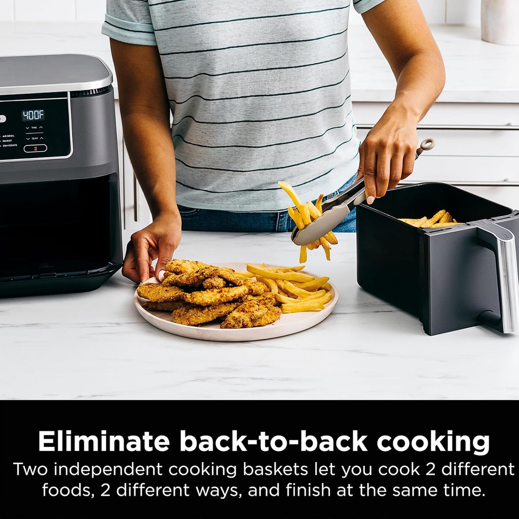 Ninja Foodi 10QT 6-in-1 DualZone Smart XL Air Fryer, 2 Independent 5QT Baskets, Smart Cook Thermometer, Match Cook, Smart Finish, Air Fry, Roast, Bake, Dehydrate, Reheat, Grey, DZ550 wourant