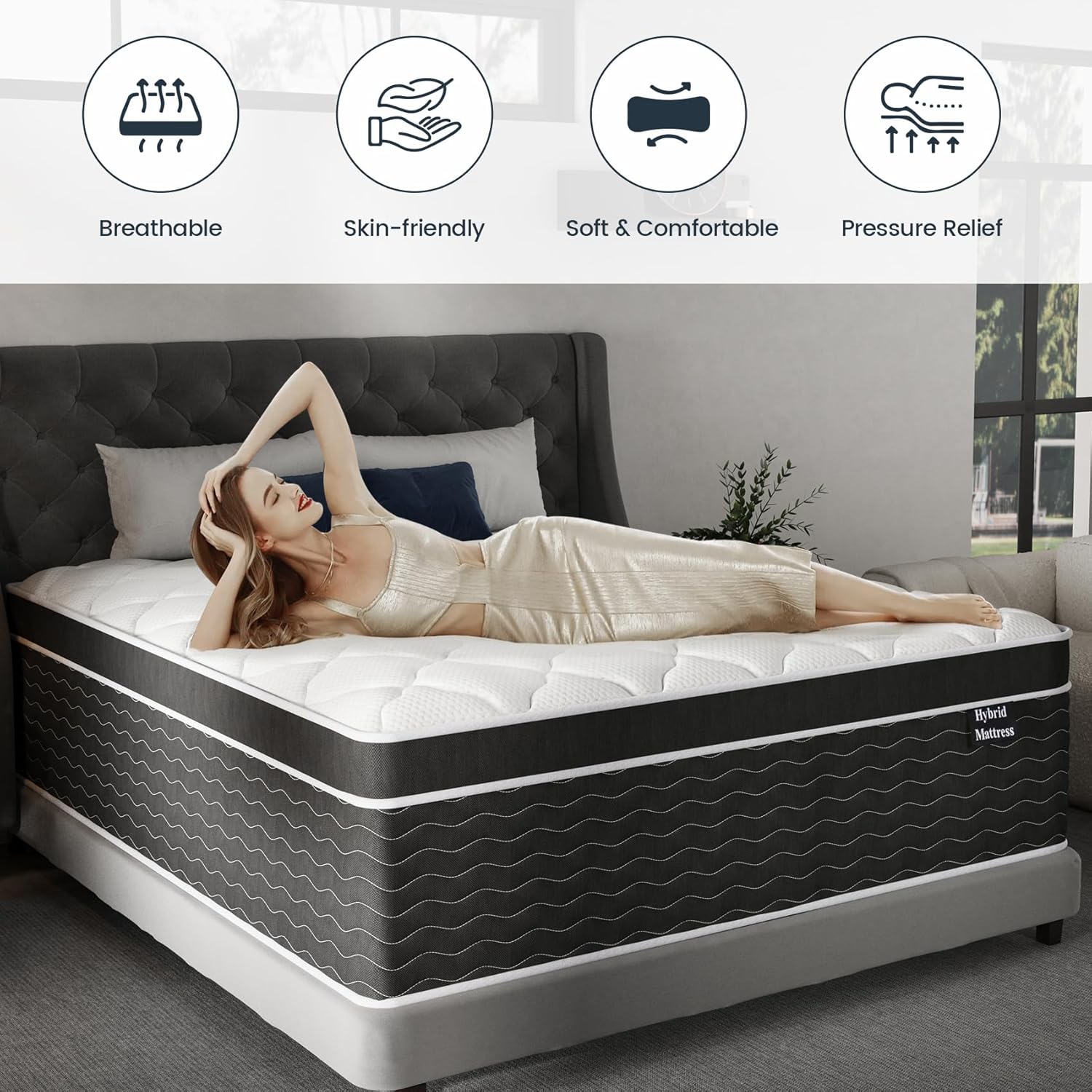 Full Size Mattress, 10 inch Full Bed Mattress in a Box, Medium Plush Hybrid Mattresses with Gel Memory Foam and Pocket Springs, Pressure Relief & Upgraded Support, Cooling and Breathable wourant