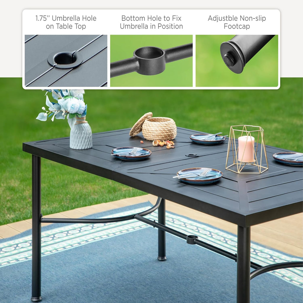 PHI VILLA 6-Piece Outdoor Dining Sets, All-Weather Patio Table and Chairs Set with Umbrella for 4, Heavy Duty Patio Round Table Set for Deck, 4 Extra Large Outdoor Swivel Chairs with Thick Cushions wourant