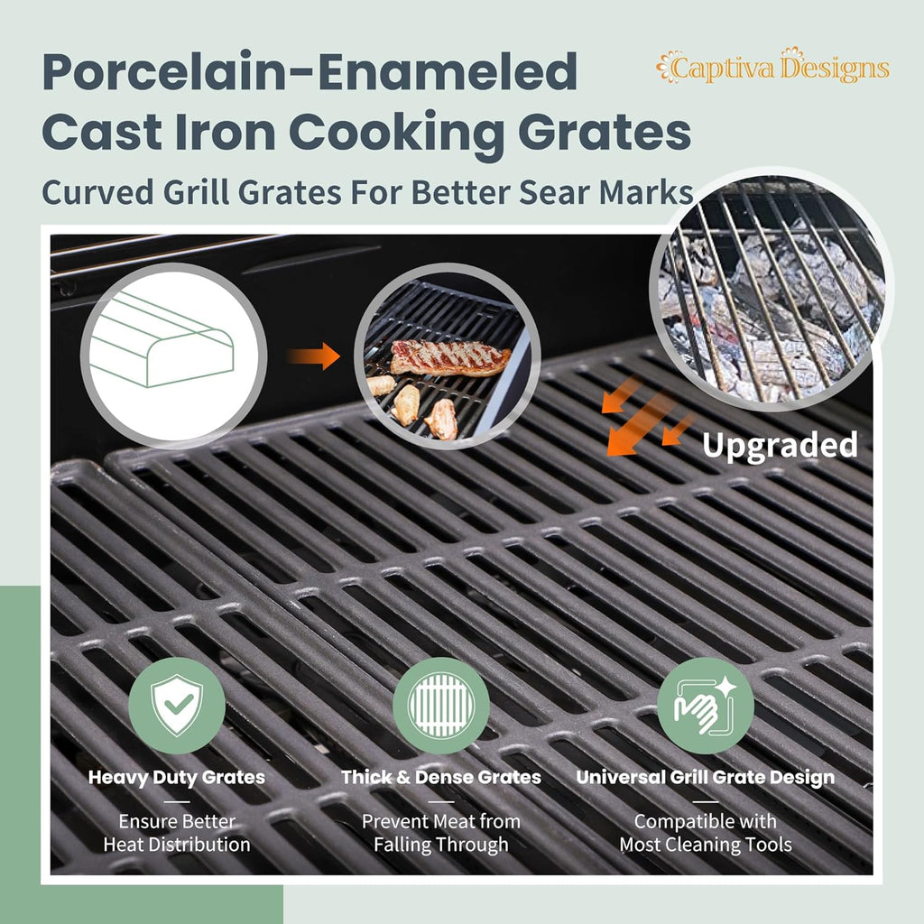Captiva Designs 4-Burner Propane Gas BBQ Grill with Side Burner & Porcelain-Enameled Cast Iron Grates, 42,000 BTU Output Stainless Steel Grill for Outdoor Cooking Kitchen and Patio Backyard Barbecue wourant