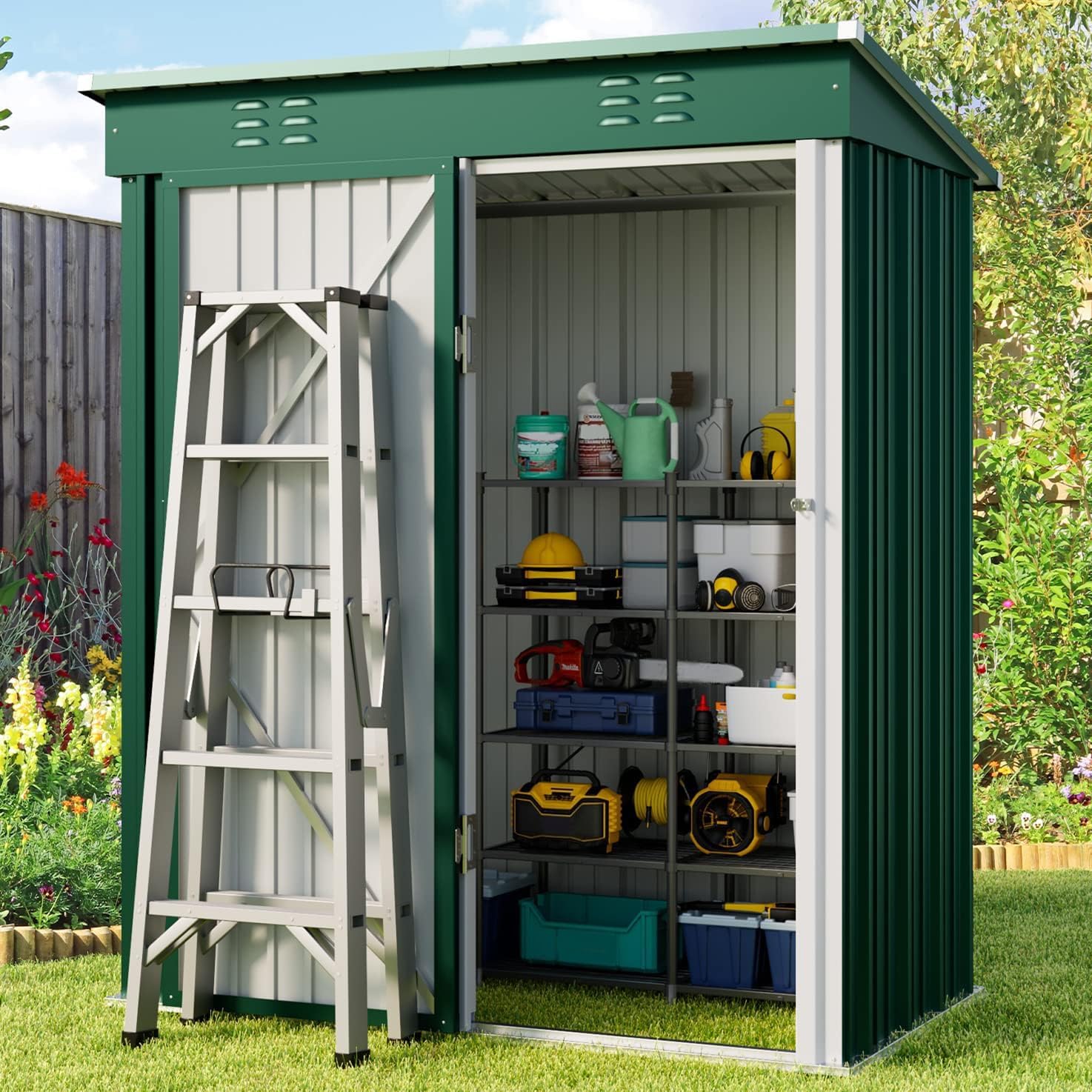 Gizoon Outdoor Storage Shed 6 x 4 Feet, Galvanized Metal Garden Shed wourant