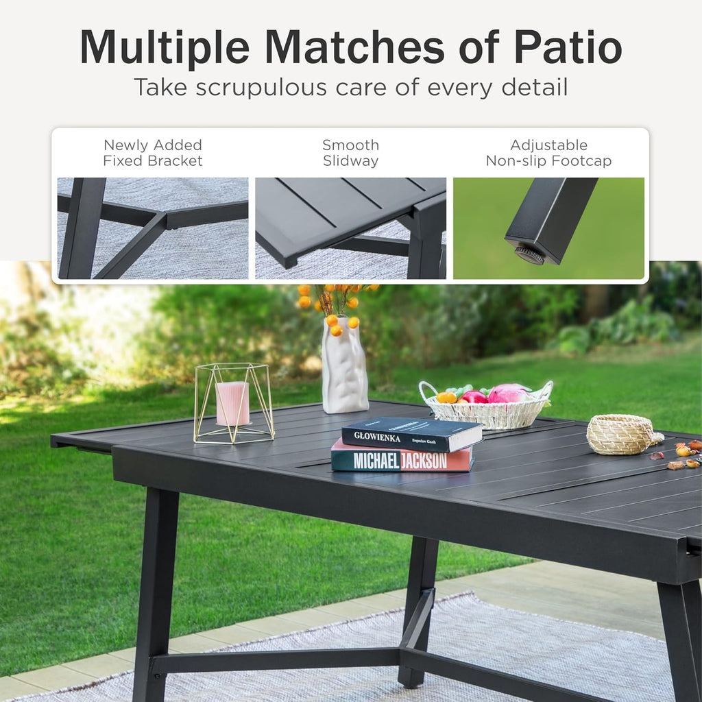 PHI VILLA 6-Piece Outdoor Dining Sets, All-Weather Patio Table and Chairs Set with Umbrella for 4, Heavy Duty Patio Round Table Set for Deck, 4 Extra Large Outdoor Swivel Chairs with Thick Cushions wourant