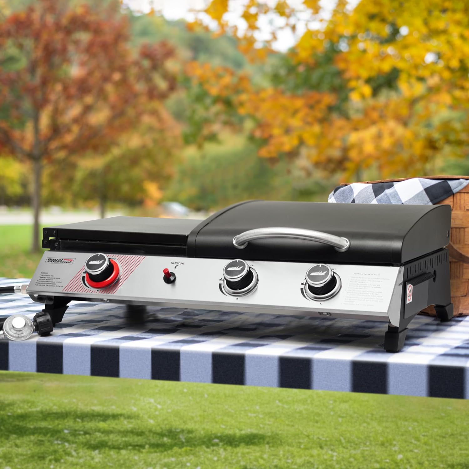 Royal Gourmet PD1305H 3 Burner Propane Gas Grill and Griddle Combo Lid 3-in-1 Grill Griddle Combo wourant