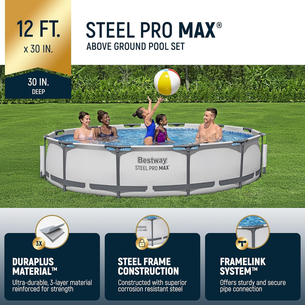 Steel Pro MAX 10 Foot x 30 Inch Round Metal Frame Above Ground Outdoor Backyard Swimming Pool Set with 330 GPH Filter Pump wourant
