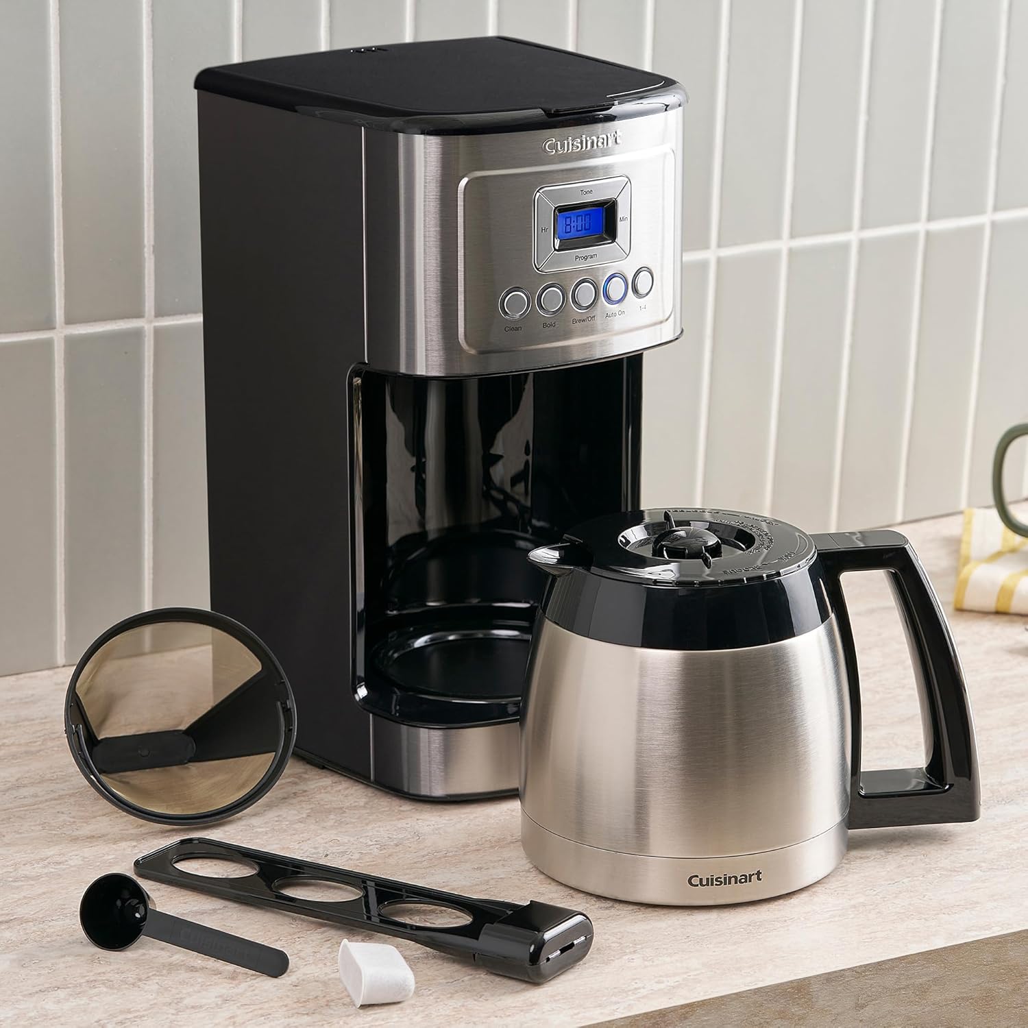 Cuisinart 12-Cup Coffee Maker, Programmable PerfecTemp Thermal Carafe Coffee Machine with 1-4 Cup Setting, Brew Strength Control and Brew Pause, Stainless Steel, DCC-3400NAS, Silver wourant