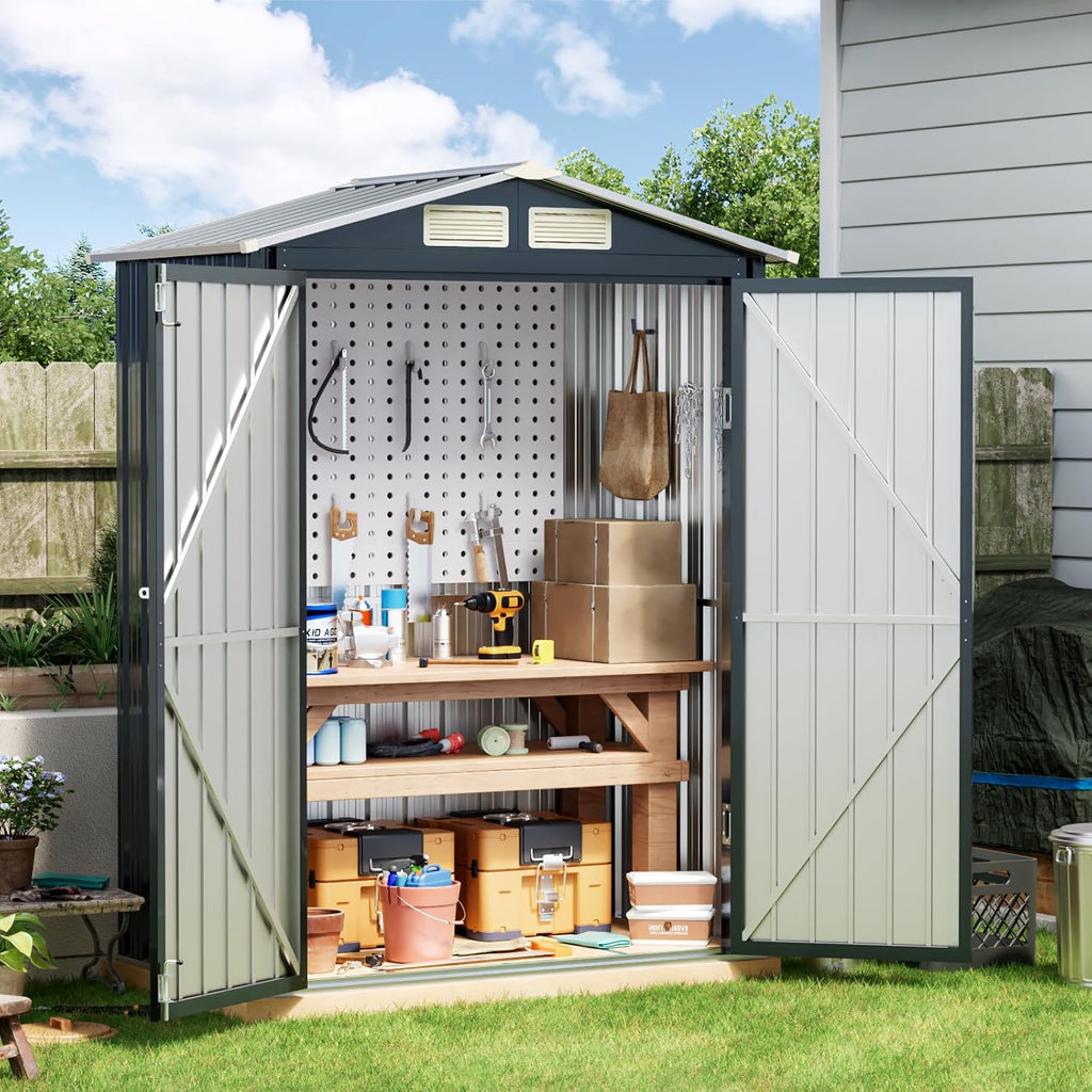 Breezz 8X10FT Outdoor Steel Storage Shed Lockable Doors Weather-Resistant Metal Tool Shed wourant