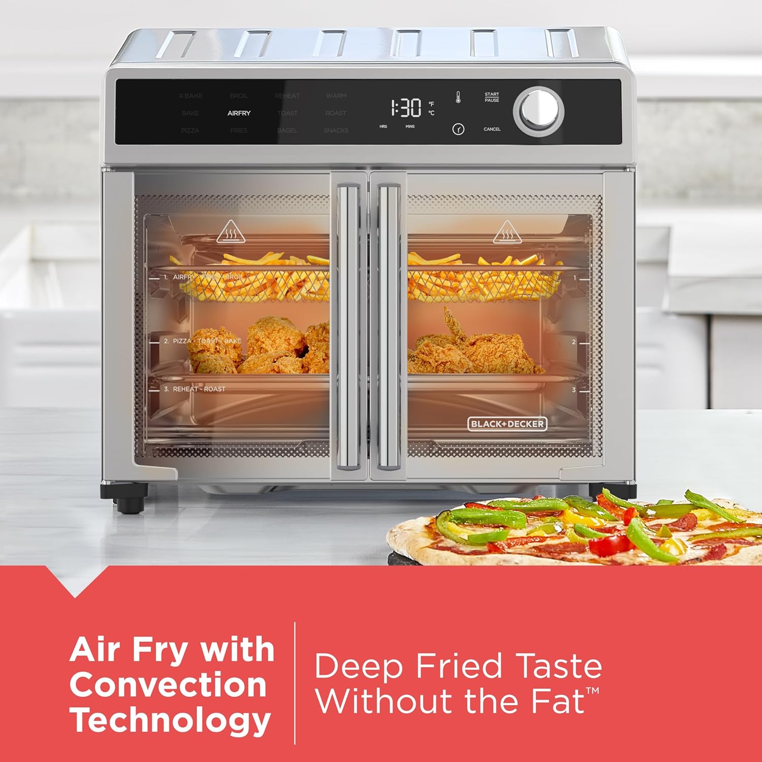 BLACK+DECKER Crisp 'N Bake Air Fryer Toaster Oven Combo, 12 in 1 Countertop Convection Oven Cooks Food Fast wourant