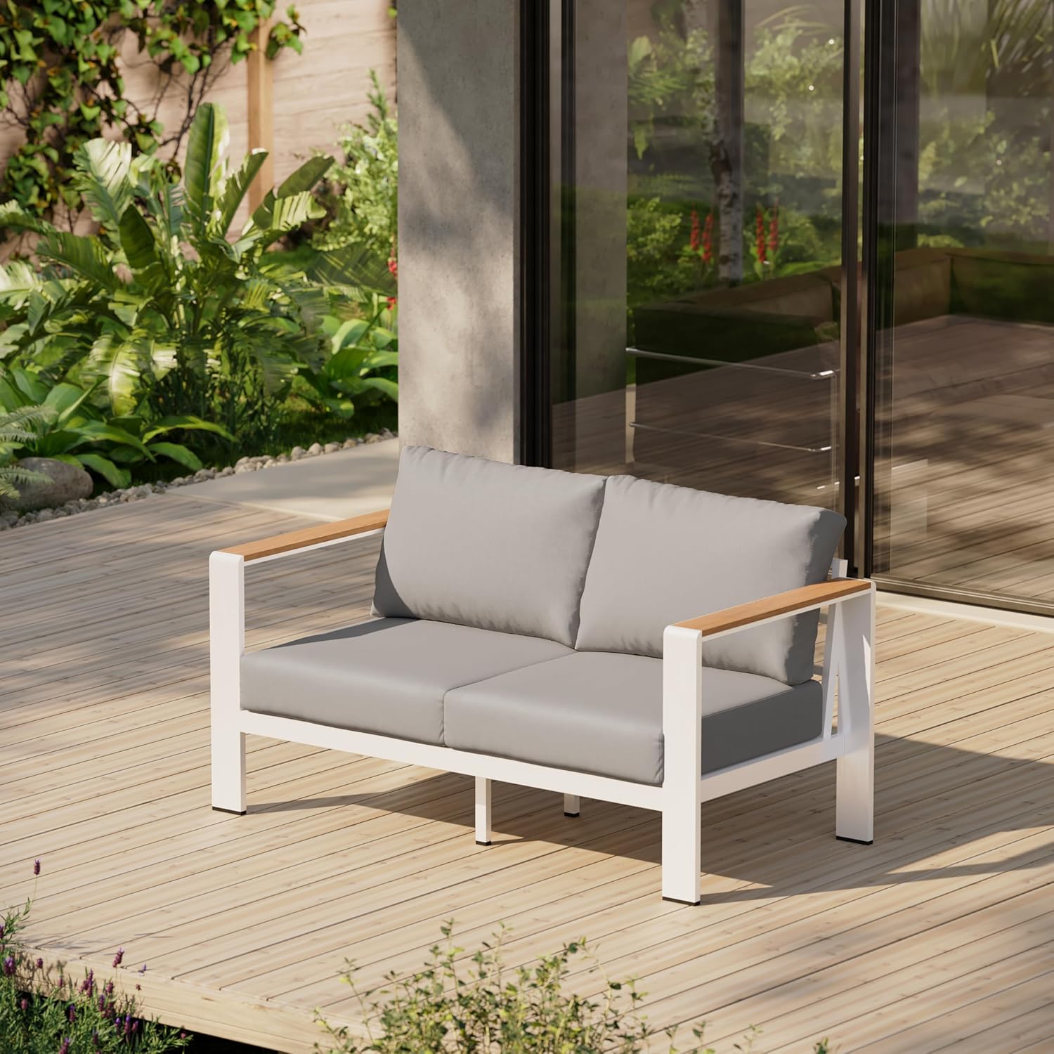 Aluminum Outdoor Patio Furniture Set with Coffee Table, 5 Piece Patio Conversation Sets, Outdoor Sectional Furniture for Porch, Balcony, Yard, Gray woonhhop