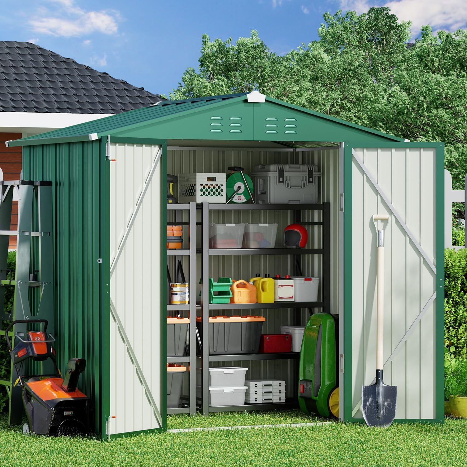 Gizoon Outdoor Storage Shed 6 x 4 Feet, Galvanized Metal Garden Shed wourant