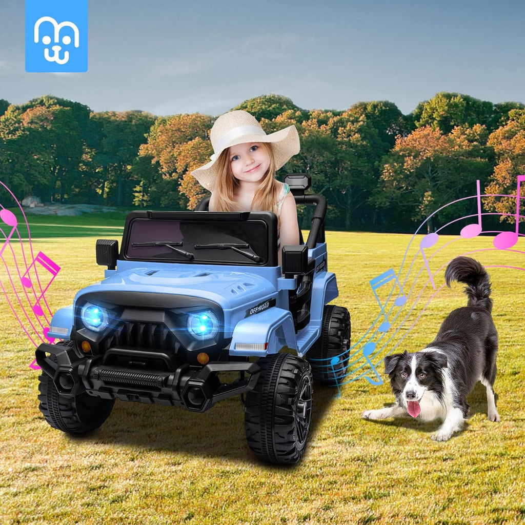 12V Kids Electric Ride on Truck Car Remote Control, Twin 35W Motors 3.5MPH Max Speed, Bluetooth USB Music Player, 4 Wheels Suspension LED Lights Safety Belt, Gift for Boy & Girl-Rosy wourant
