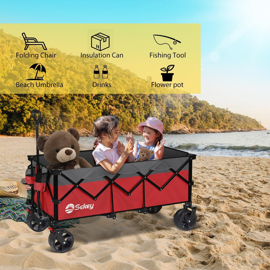 Sekey 48 Inch Long Foldable Extended Travel Cart, 440 Lbs Load Capacity, Heavy Duty 300 Liter Folding Multi-Purpose Garden Cart wourant