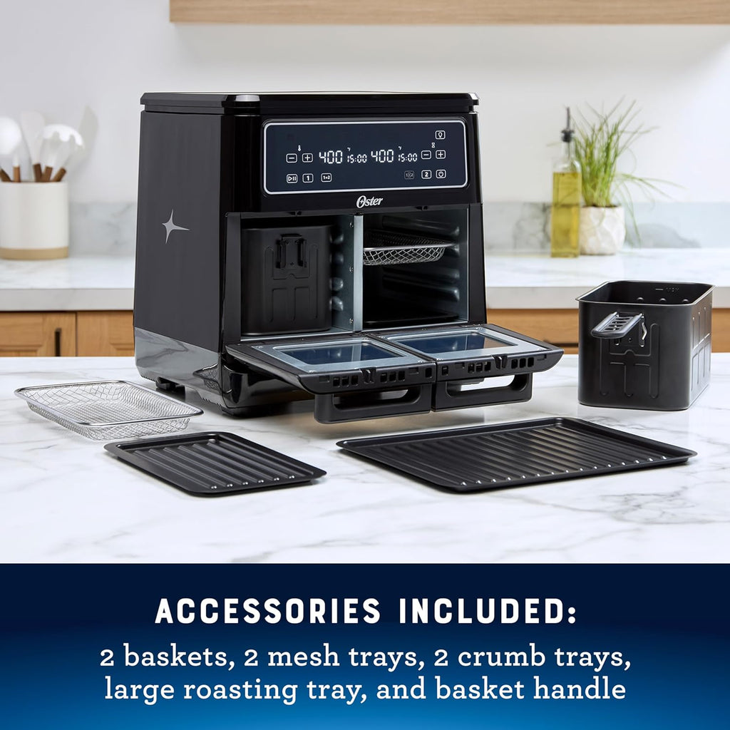 Oster 11-Quart Flex Air Fryer Oven Dual Air Fryer with 2 Cooking Zones Double with 6 Cooking Functions Large with 2 Frying Baskets wourant