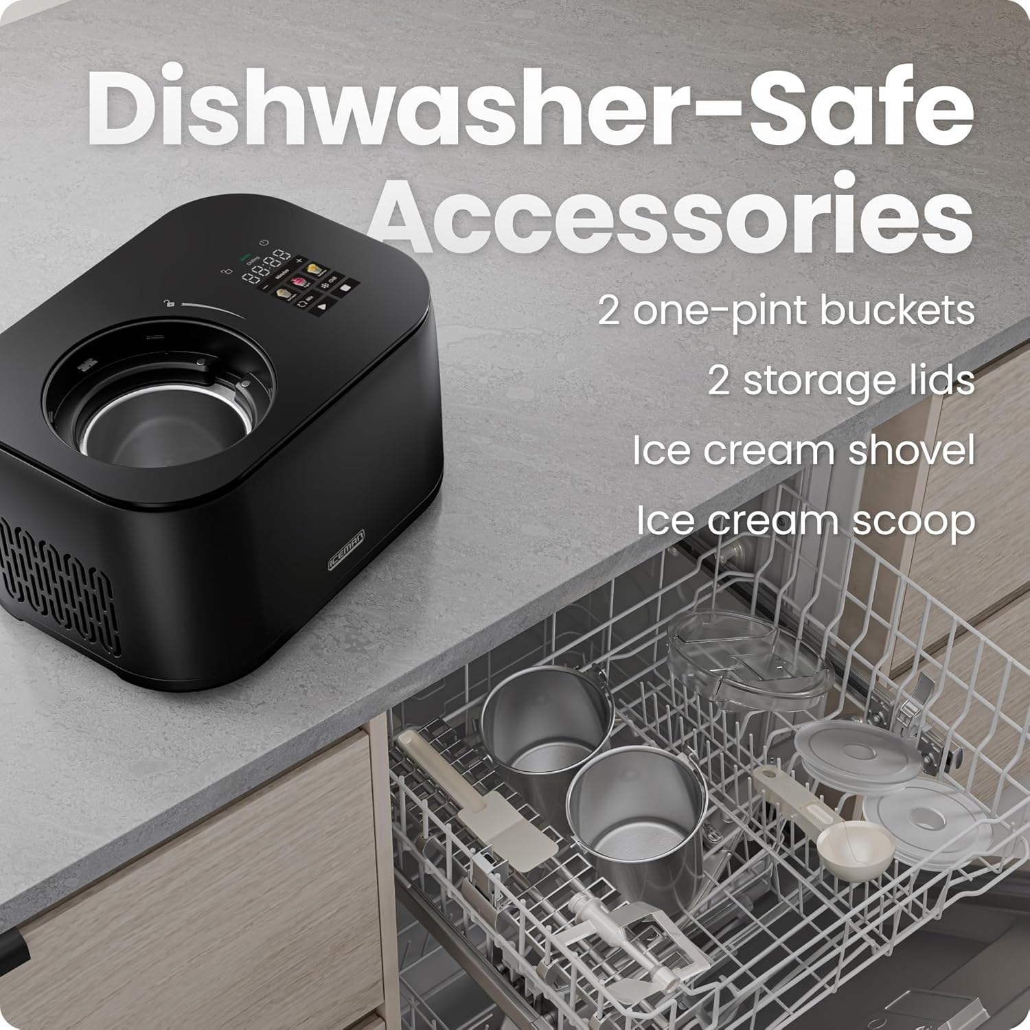 Iceman by Chefman Ice Cream Maker, No Pre-Freezing with Built-In Compressor, Makes Ice Cream, Froyo, Sorbet, Sherbet, Italian Ice, Frozen Yogurt, Digital Display w/ 3 Presets, 2 Pint Inserts Included woonhhop