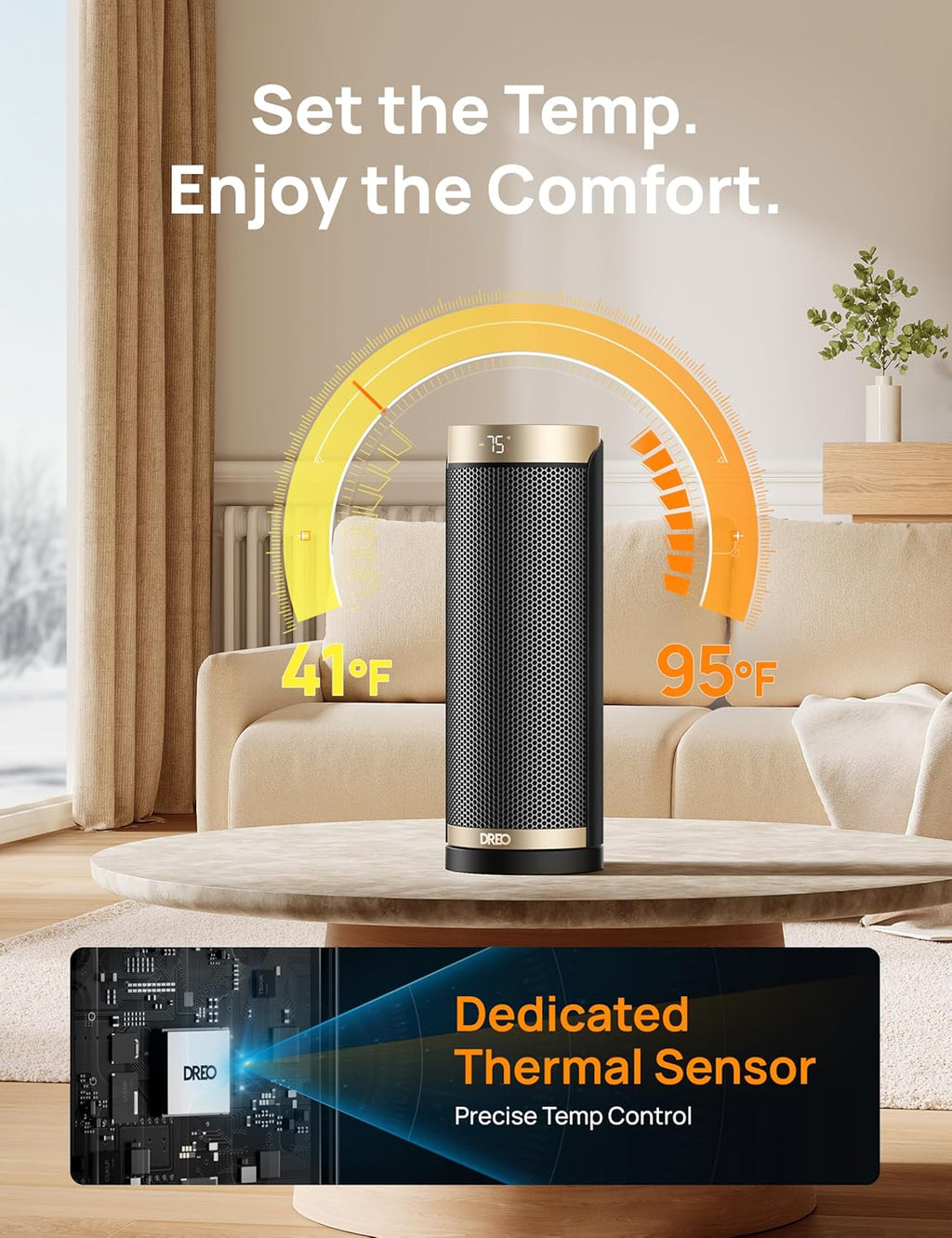 Dreo Space Heater, 1500W Electric Heaters for Indoor Use with Thermostat, 70° Oscillation, 8 Safety Protections, 5 Modes, Remote, 12H Timer, Quiet Portable Heater for Office, Bedroom, Large Room wourant