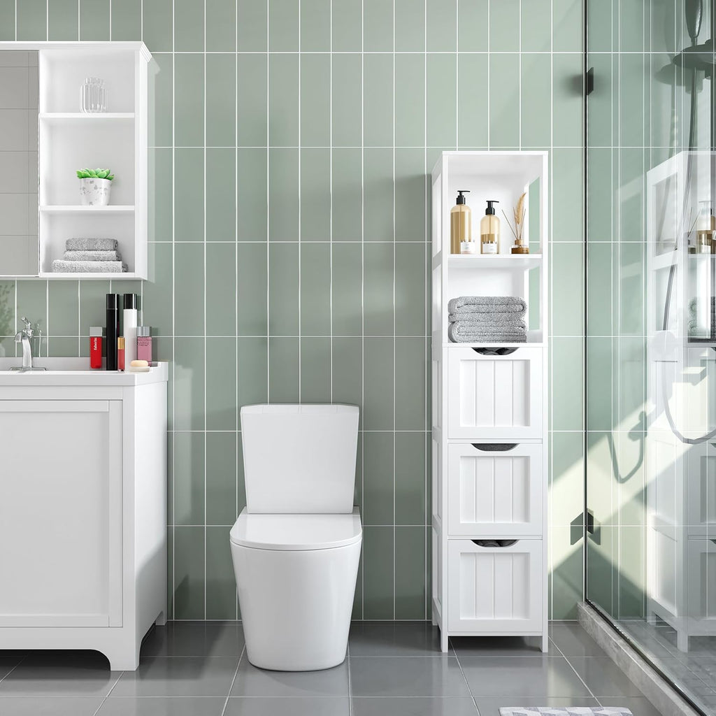 Yaheetech Bathroom Floor Cabinet, Wooden Storage Cabinet with 2 Drawers, Multifunctional Side Organizer Rack Stand Table, White wourant