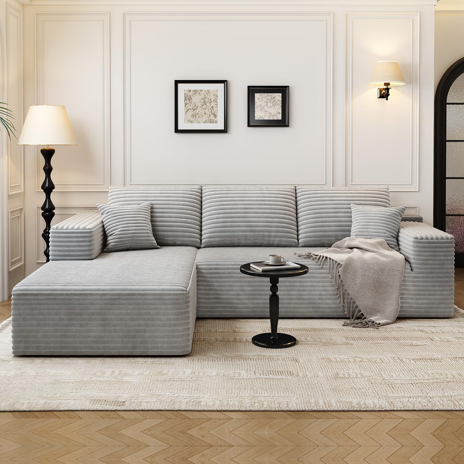 107.5 inch Cloud Modular Sectional Sofa with L-Shaped Chaise Lounge, Modern Minimalist Upholstered Sofa Deep Seating Corner Sofa wourant