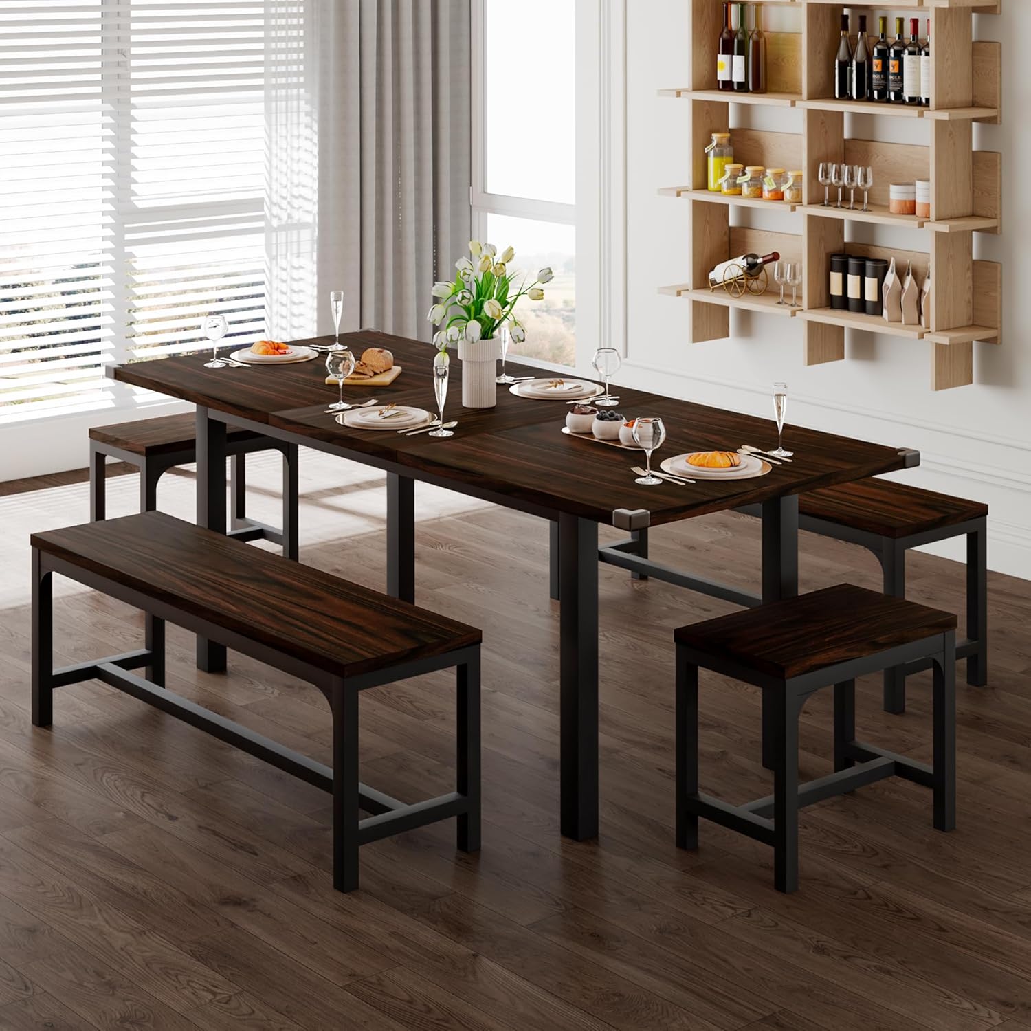 Feonase 5 Piece Dining Table Set for 4-8 People 63" Large Extendable Kitchen Table Set wourant