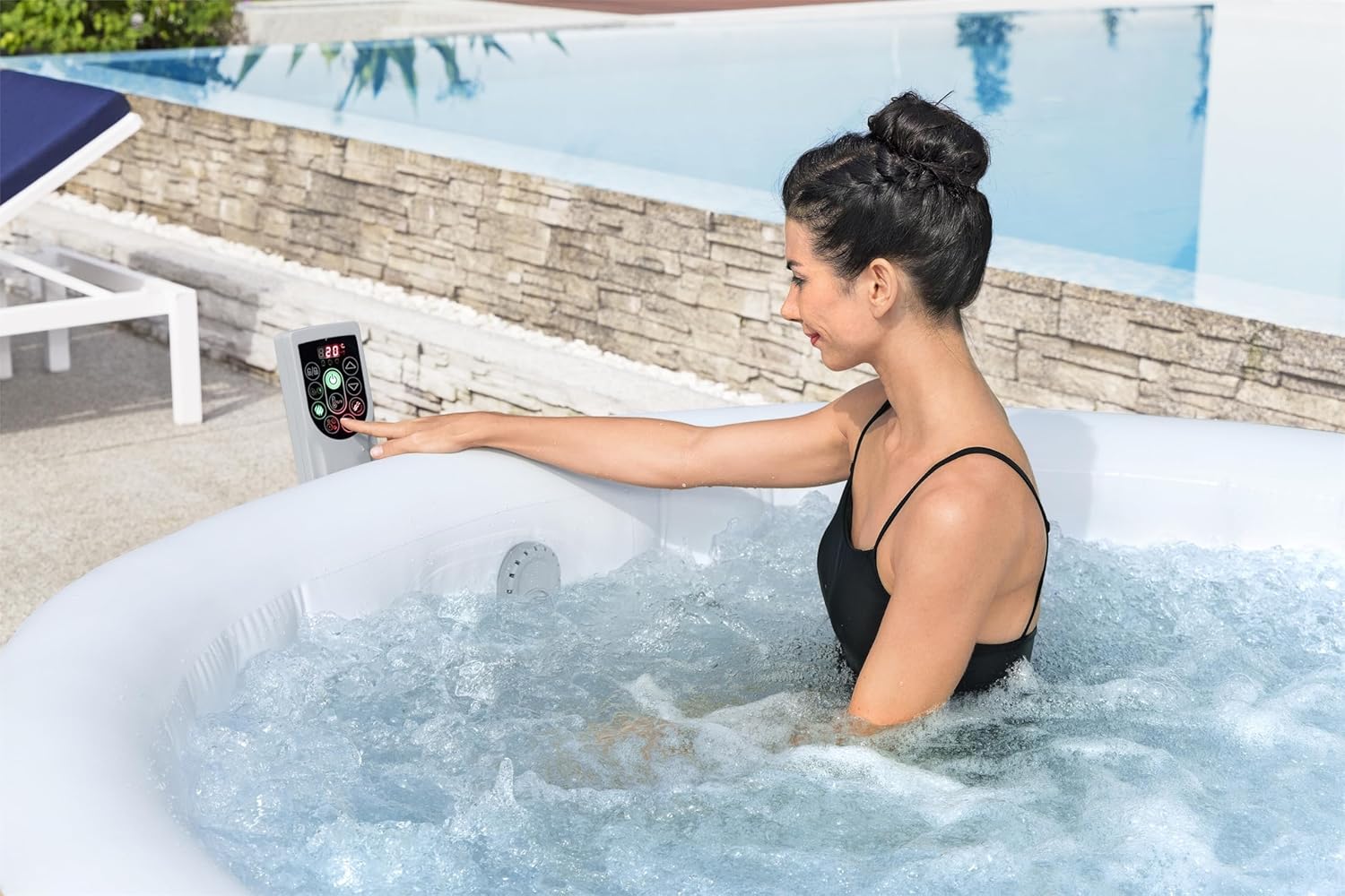 Bestway SaluSpa Miami EnergySense AirJet Inflatable Hot Tub Spa (71" x 26") | Portable Hot Tub with 2 Covers (1 Energy-Efficient Thermal Cover and 1 Standard Cover) | Fits Up to 2-4 Persons | Black wourant