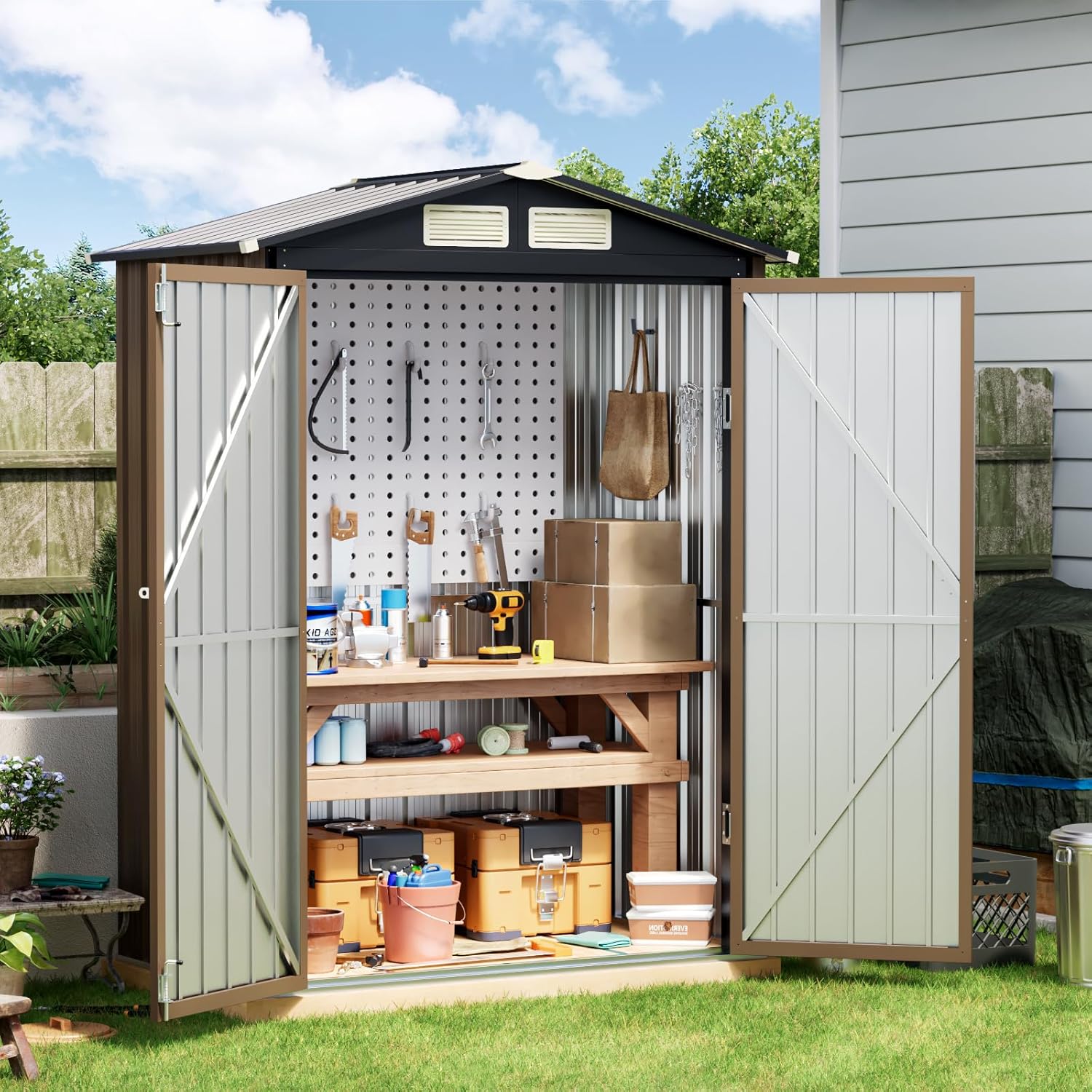 Breezz Outdoor Storage Shed 10 x 12ft. Utility Tool Shed Metal Storage Garden Shed wourant