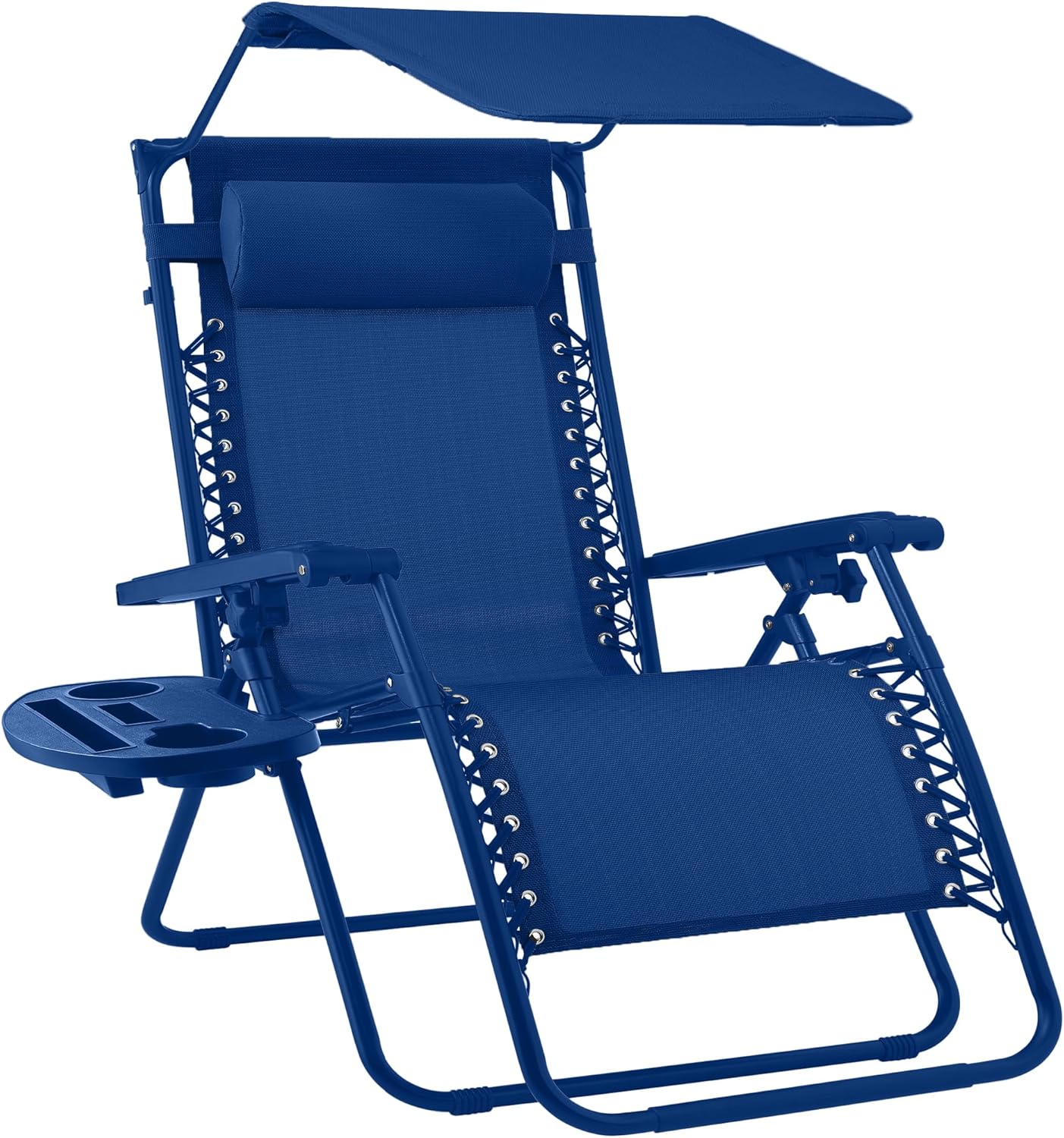 Best Choice Products Folding Zero Gravity Outdoor Recliner Patio Lounge Chair w/Adjustable Canopy Shade, Headrest, Side Accessory Tray, Textilene Mesh - Peacock Blue wourant