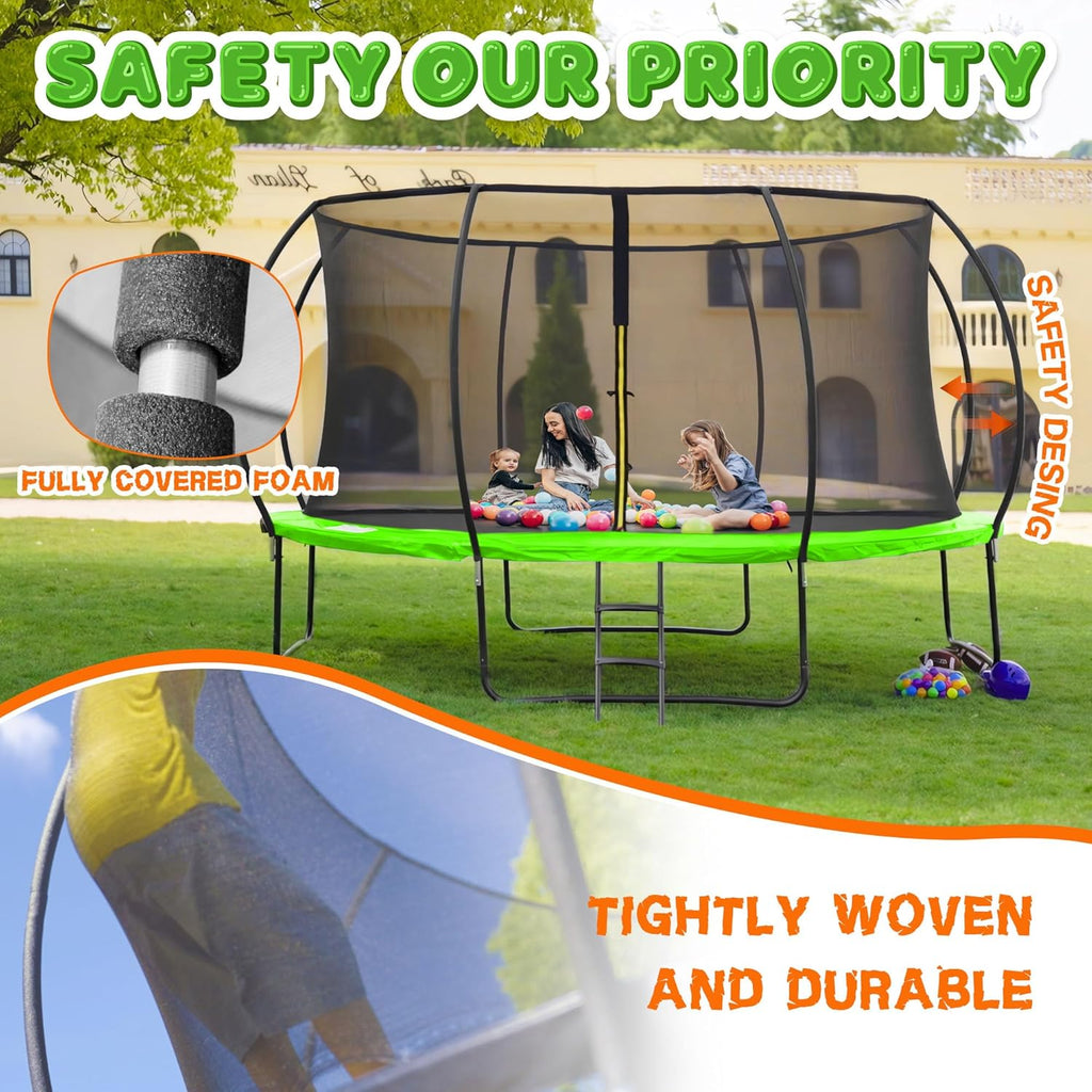 Trampoline 8FT 10FT 12FT 14FT 16FT, Recreational Trampolines with Enclosure Net and Ladder, Outdoor Anti-Rust Trampolines for Kids and Adults, ASTM Approved wourant