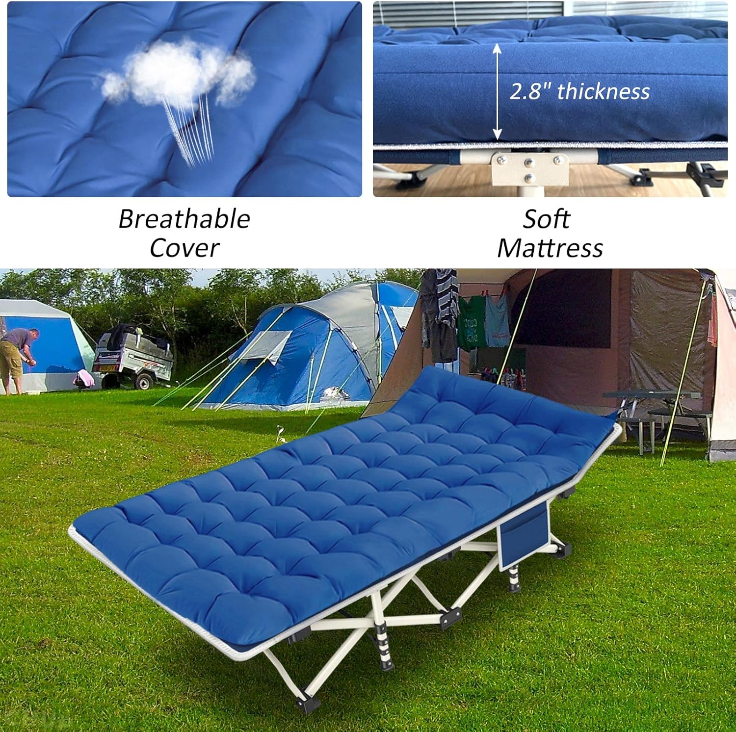 2 Pack Camping Cot with Mattress Comfortable Sleeping Cot Camping Cots for Adults 2 Person Folding Cot Heavy Duty Cots for Sleeping with Carry Bag Outdoor Indoor Home Vacation wourant